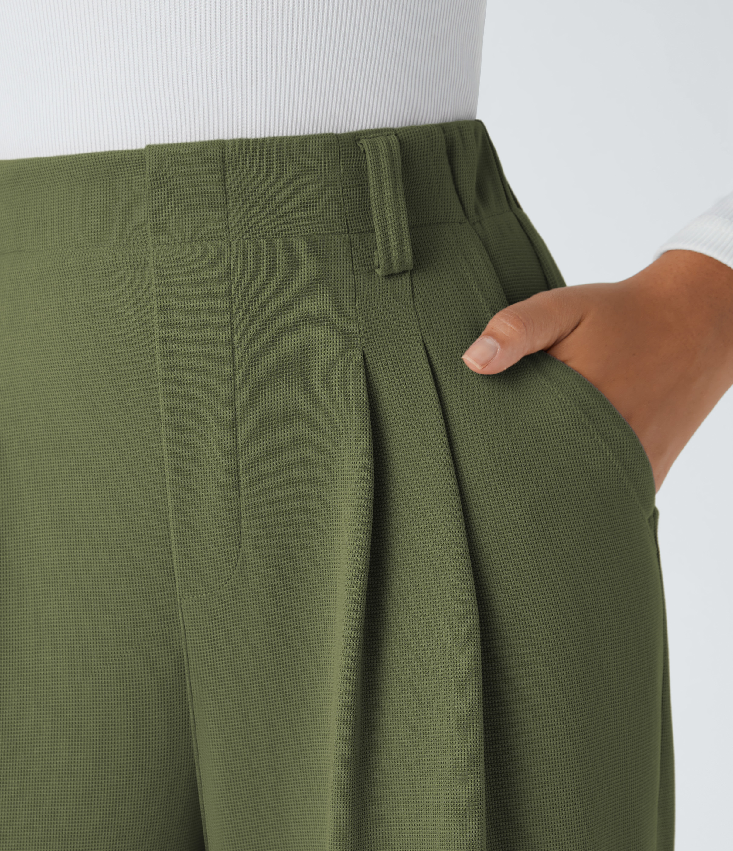 Halara HalaraFlexв„ў High Waisted Plicated Side Pocket Wide Leg Waffle Work Pants  - Calliste Green - M(regular) sweatpants jogger pants 