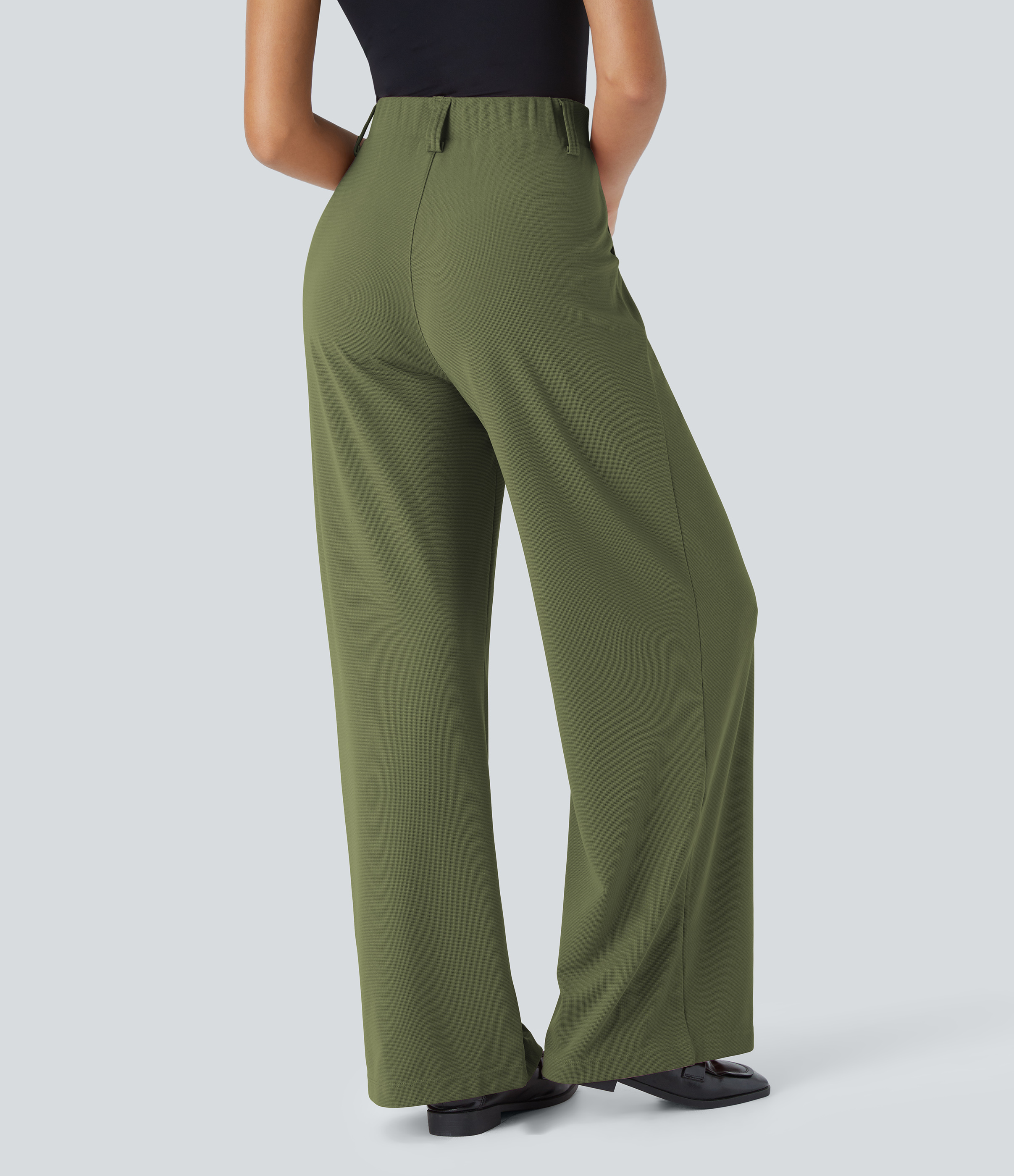 Halara HalaraFlexв„ў High Waisted Plicated Side Pocket Wide Leg Waffle Work Pants  - Calliste Green - M(regular) sweatpants jogger pants 