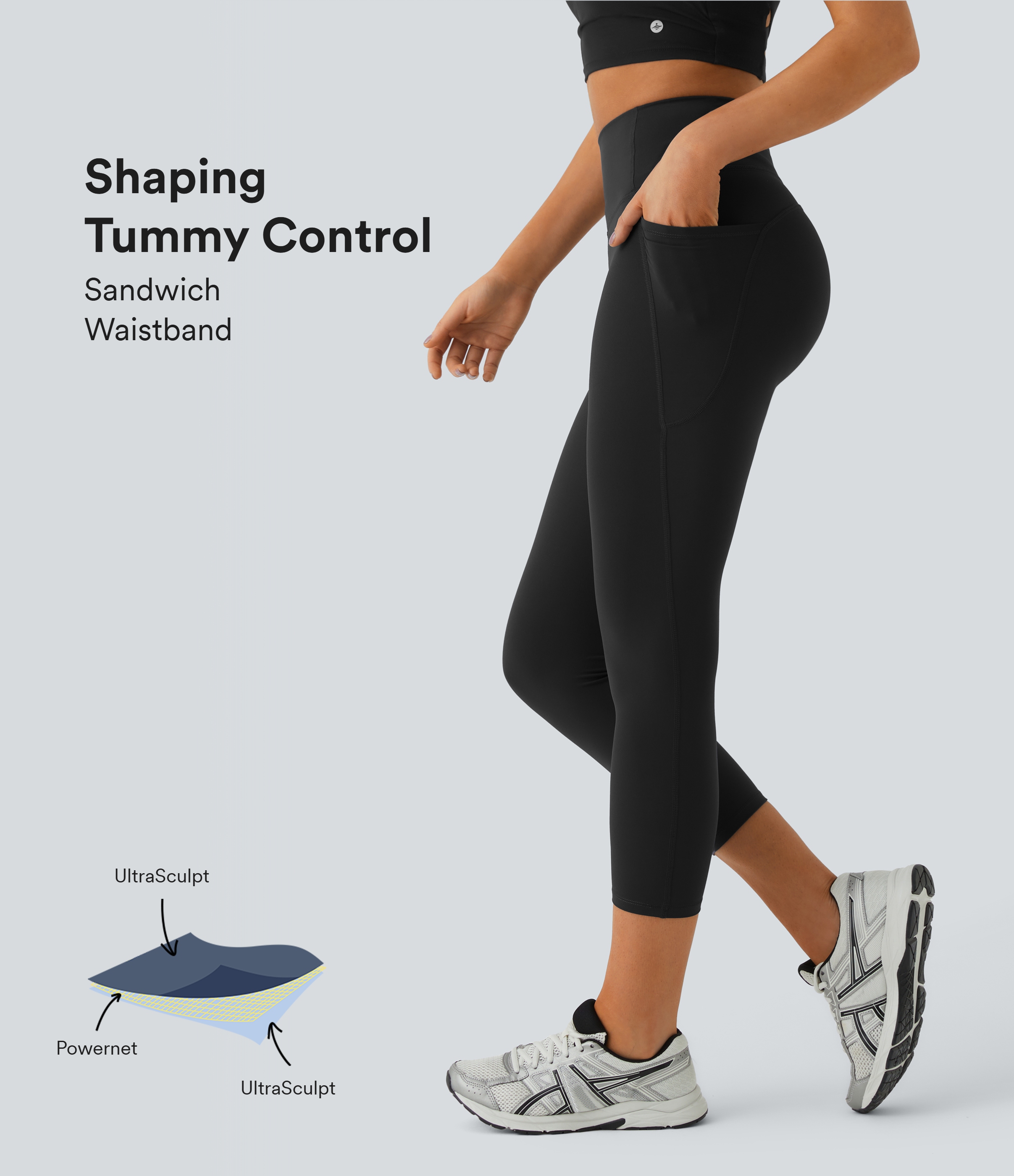 Halara SoCinched High Waisted Side Pocket Training Capri Leggings  - Black - XS gym leggings leggings with pockets leggings with butt lift 