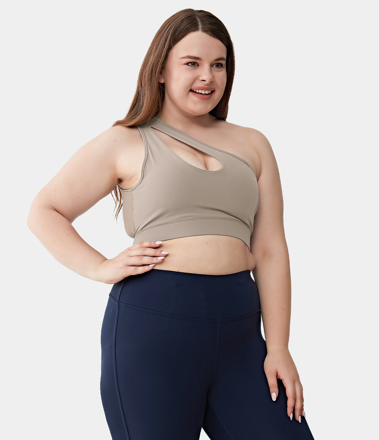 Women's Cut Out Asymmetrical Neck Plus Size Sports Bra HALARA