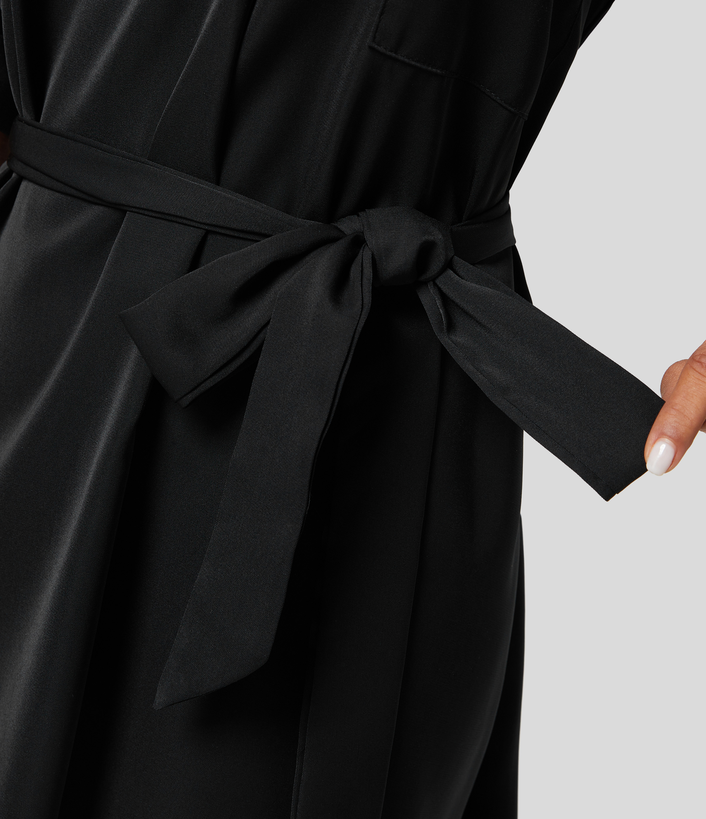 Halara Collared Roll Up Sleeve Belted Midi Work Shirt Dress Casual Dress - Black - M slip dress beach dress ruched dress halter dress 