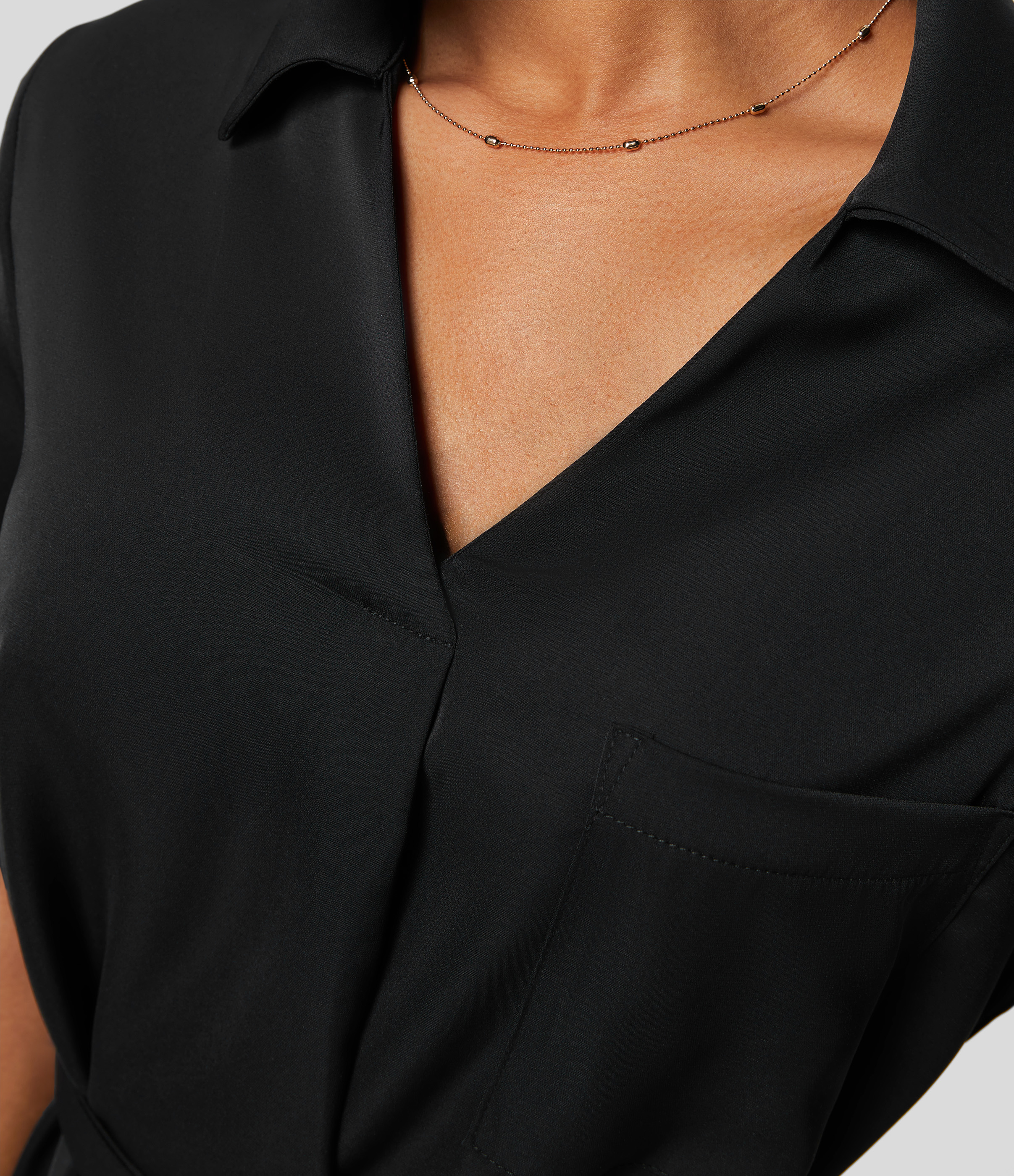 Halara Collared Roll Up Sleeve Belted Midi Work Shirt Dress Casual Dress - Black - M slip dress beach dress ruched dress halter dress 