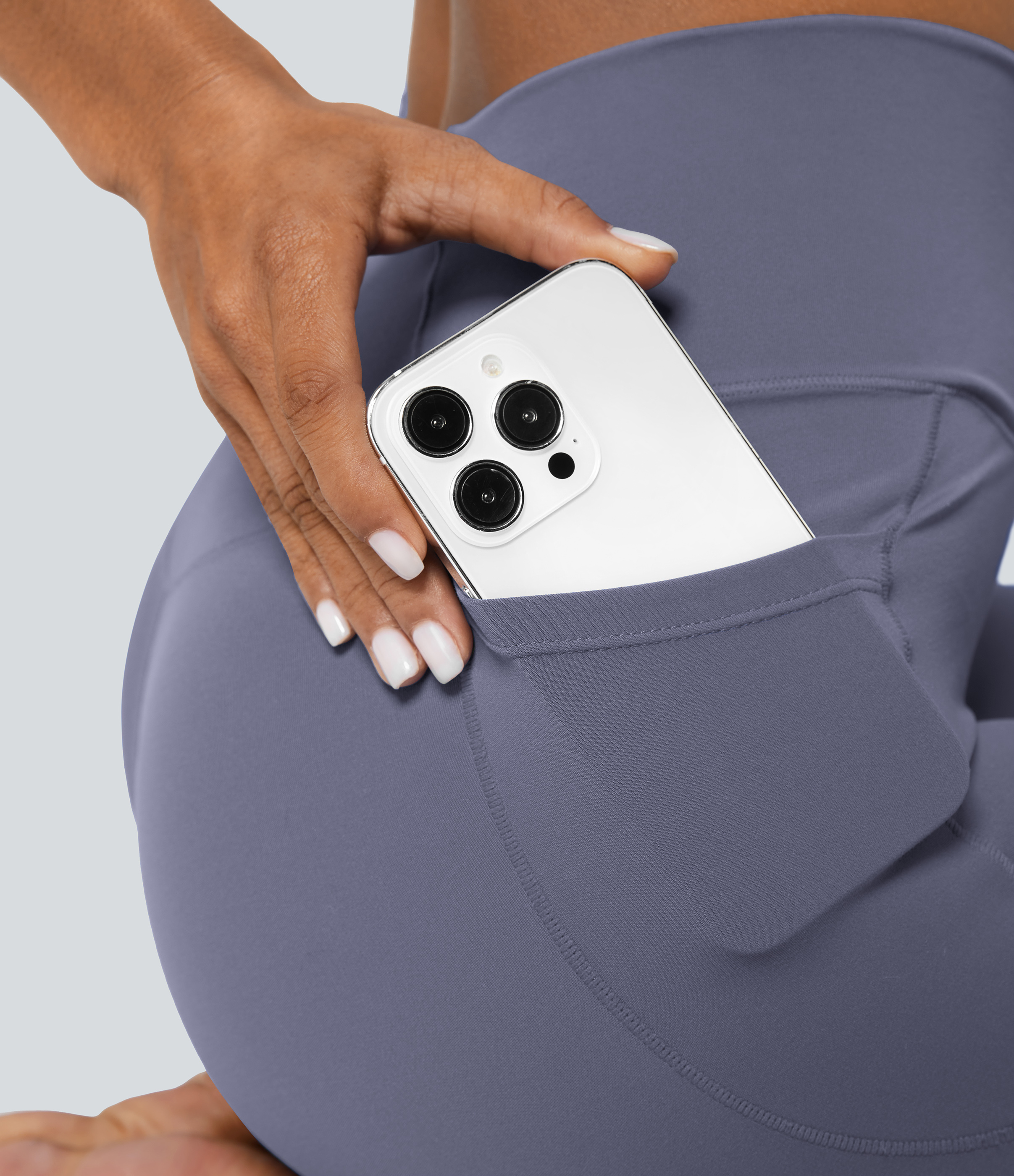 Halara Softlyzeroв„ў Crossover Pocket Plain Leggings-UPF50+  - Light Gray Violet - XS(7/8) gym leggings leggings with pockets 