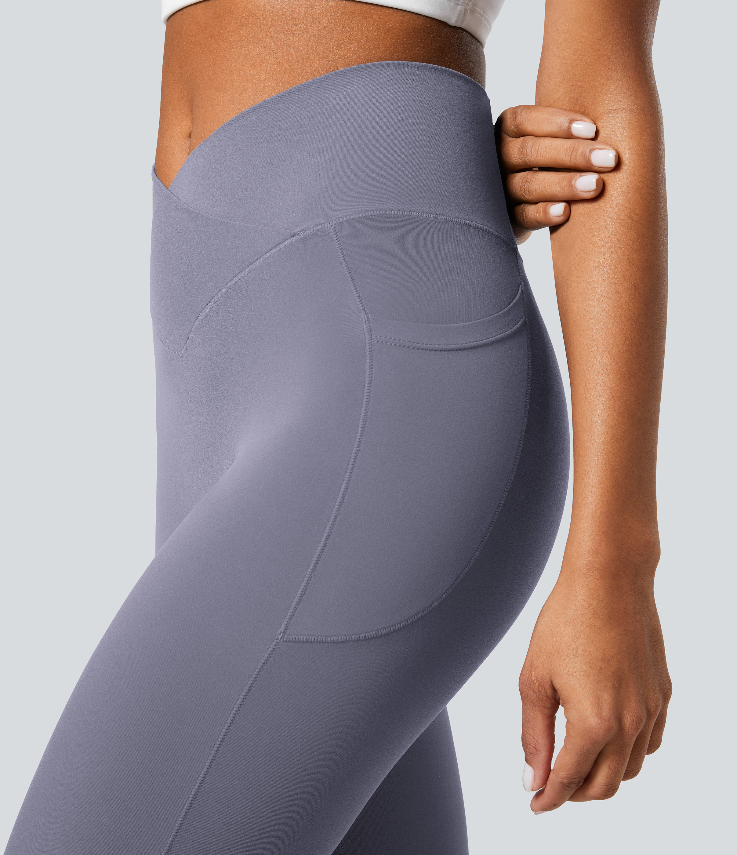 Halara Softlyzeroв„ў Crossover Pocket Plain Leggings-UPF50+  - Light Gray Violet - XS(7/8) gym leggings leggings with pockets 