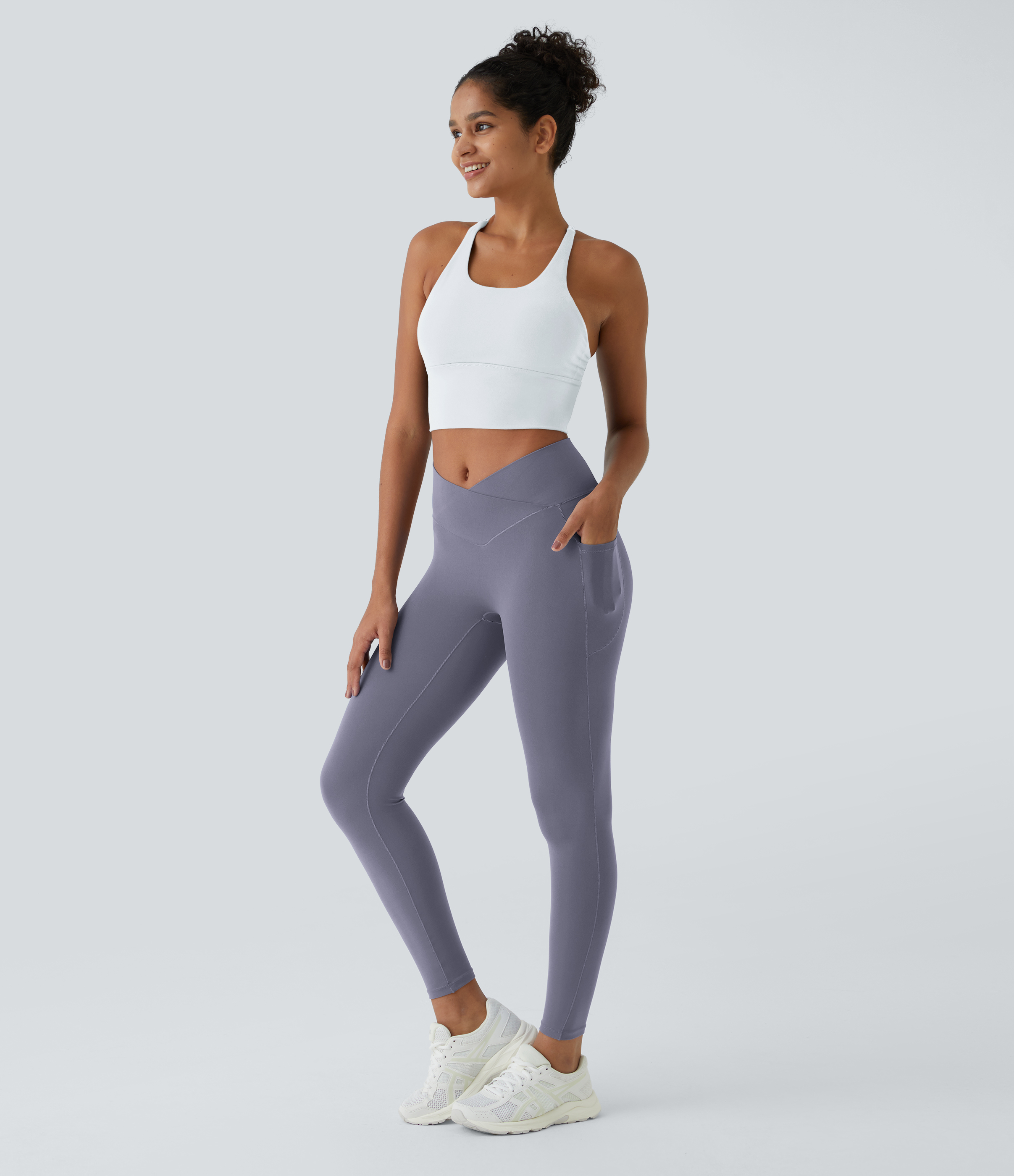 Halara Softlyzeroв„ў Crossover Pocket Plain Leggings-UPF50+  - Light Gray Violet - XS(7/8) gym leggings leggings with pockets 