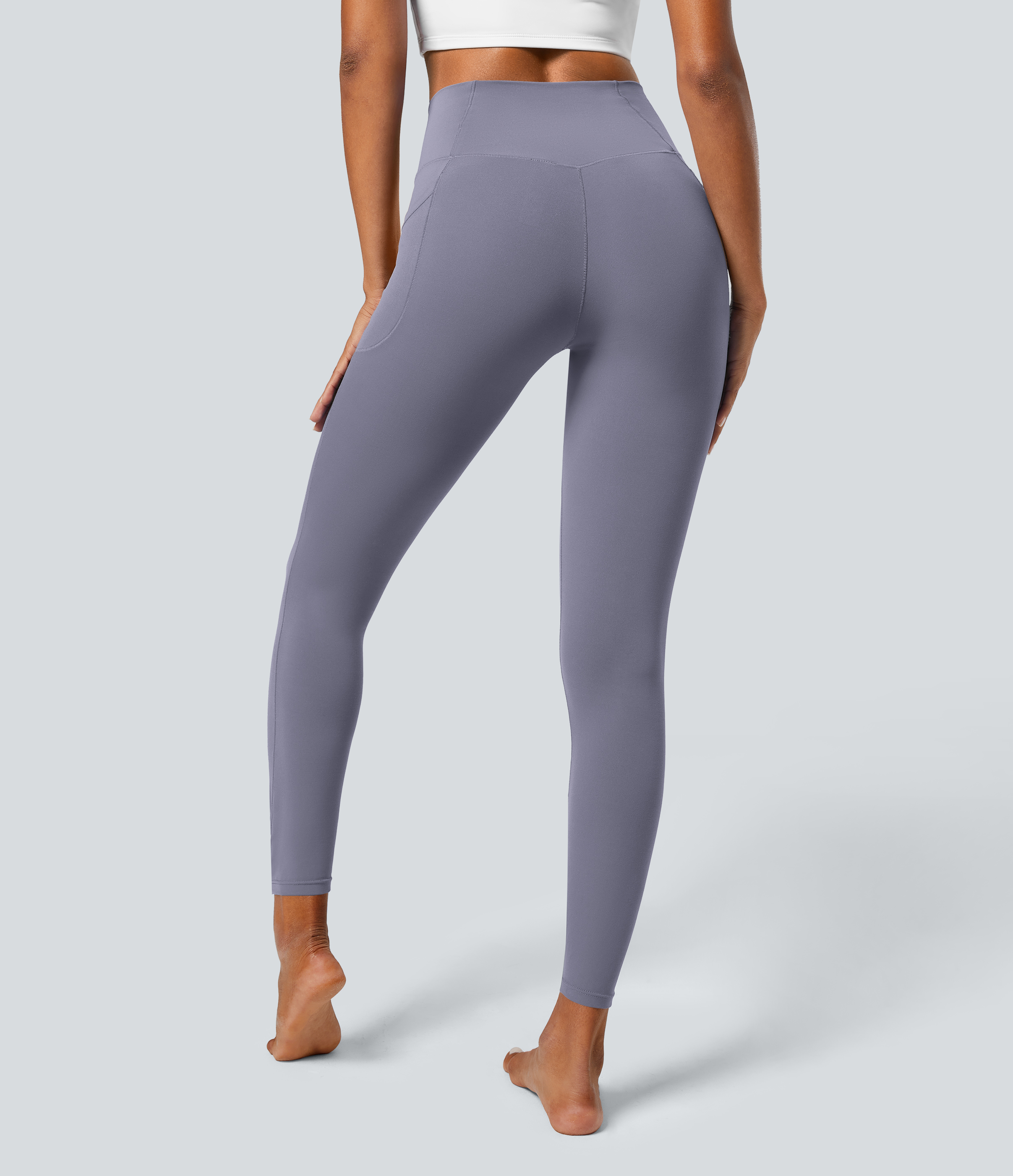 Halara Softlyzeroв„ў Crossover Pocket Plain Leggings-UPF50+  - Light Gray Violet - XS(7/8) gym leggings leggings with pockets 