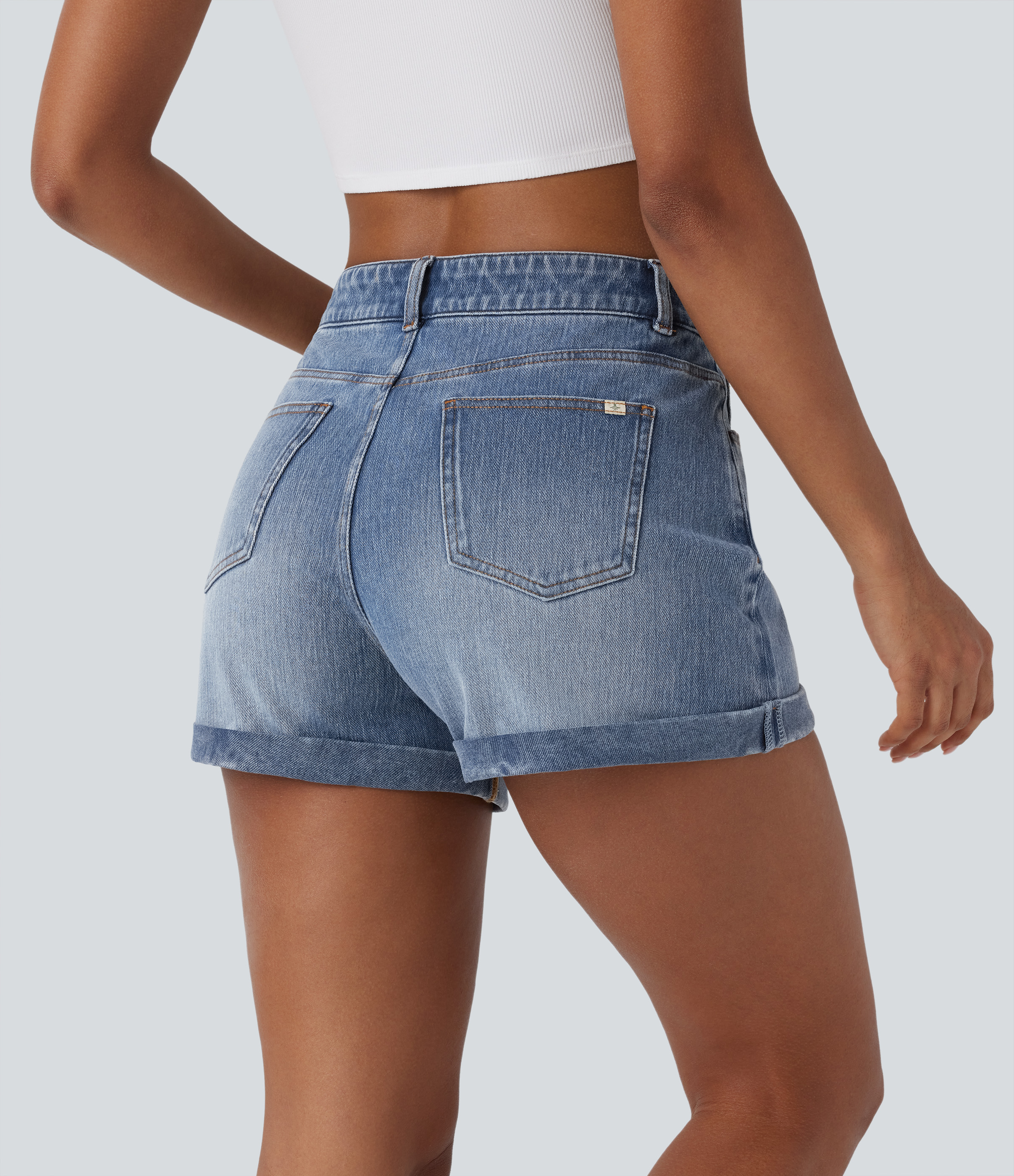 Cerulean Blue Denim Halara Flex™ Mid Rise Zipper Pockets Denim Women Mini Casual Shorts 3'' / 2