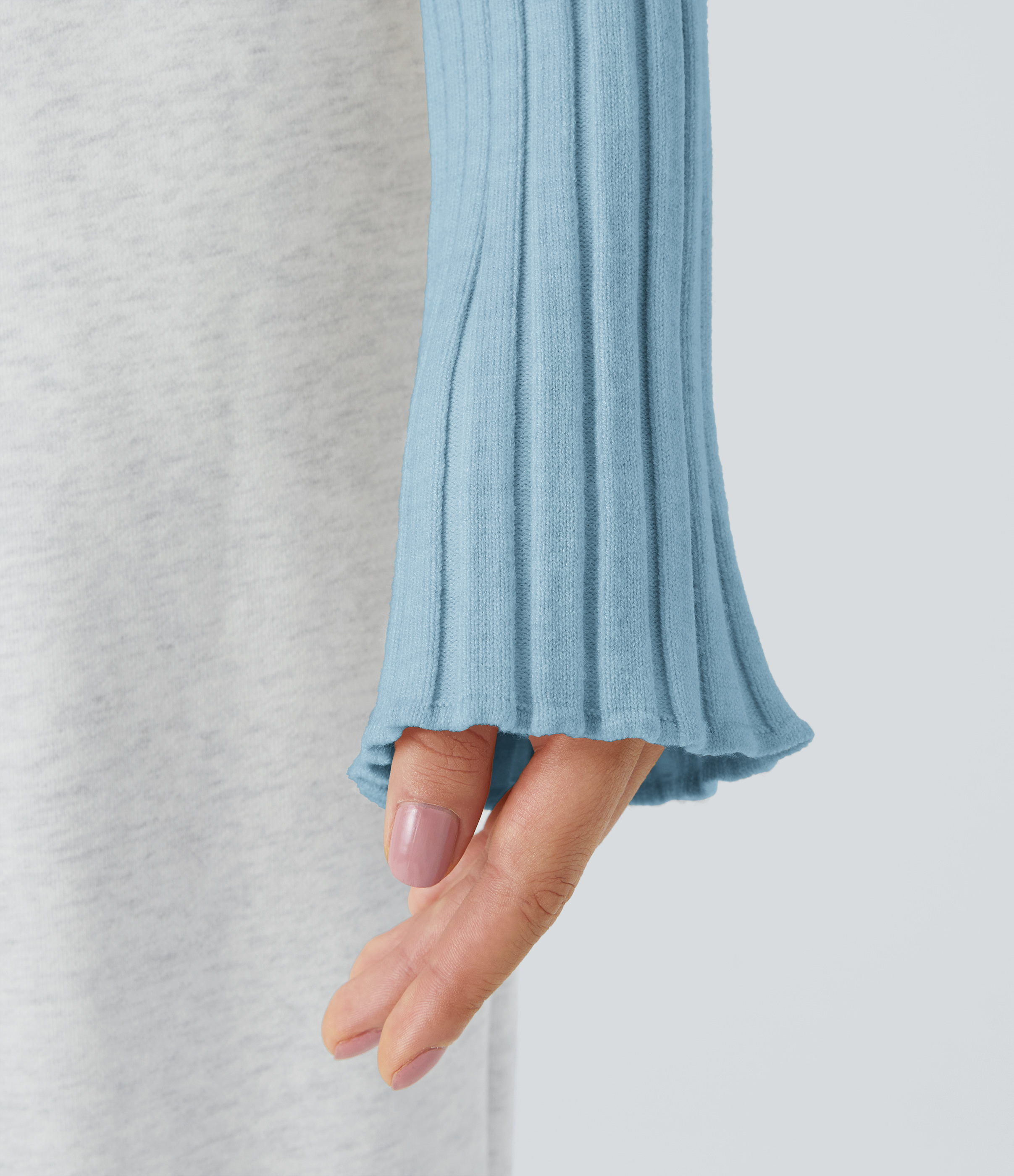Halara Round Neck Long Sleeve Frill Casual Sweater  - Corydalis Blue - XL 