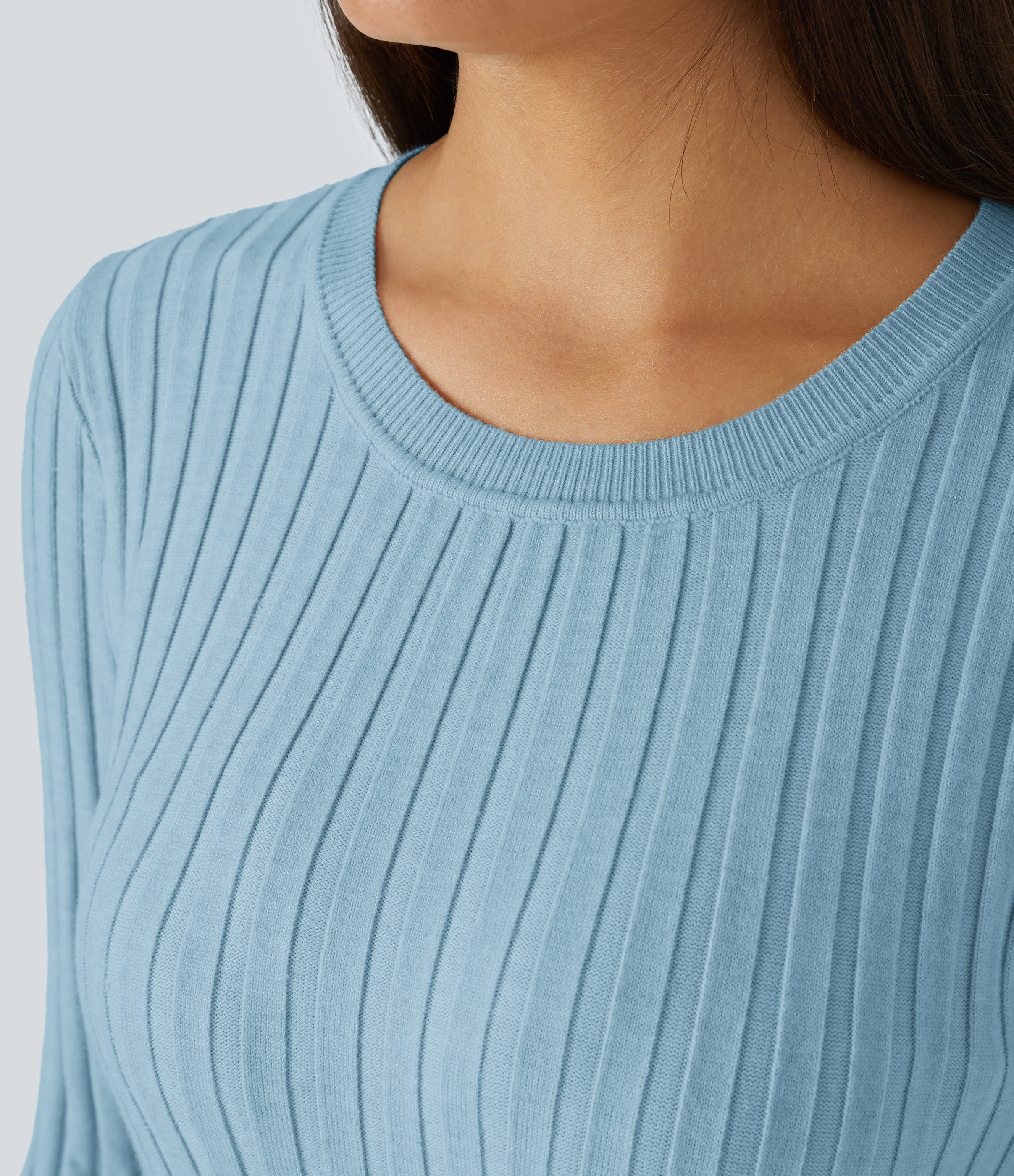 Halara Round Neck Long Sleeve Frill Casual Sweater  - Corydalis Blue - XL 