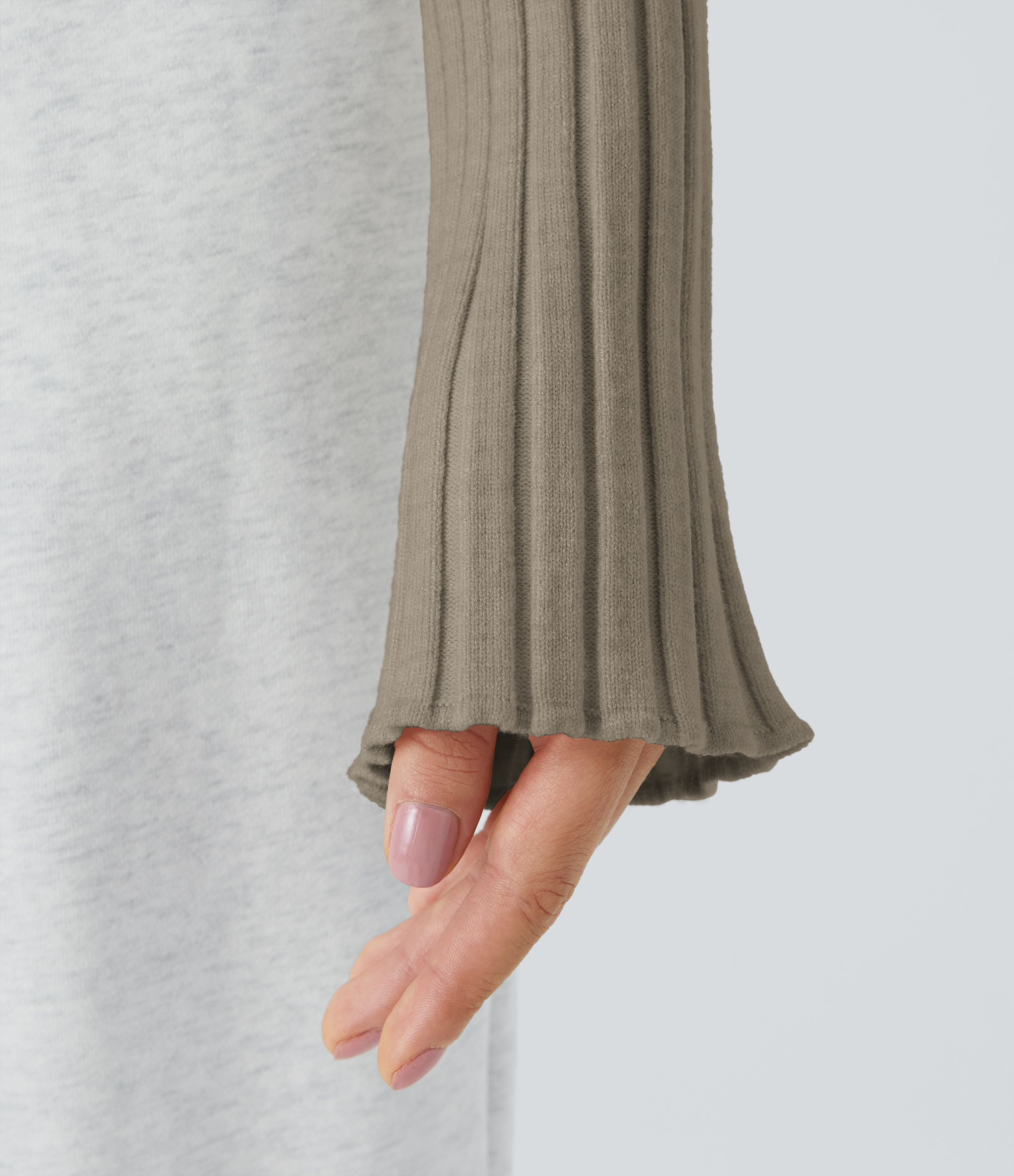 Halara Round Neck Long Sleeve Frill Casual Sweater  - Winter Twig - XS 