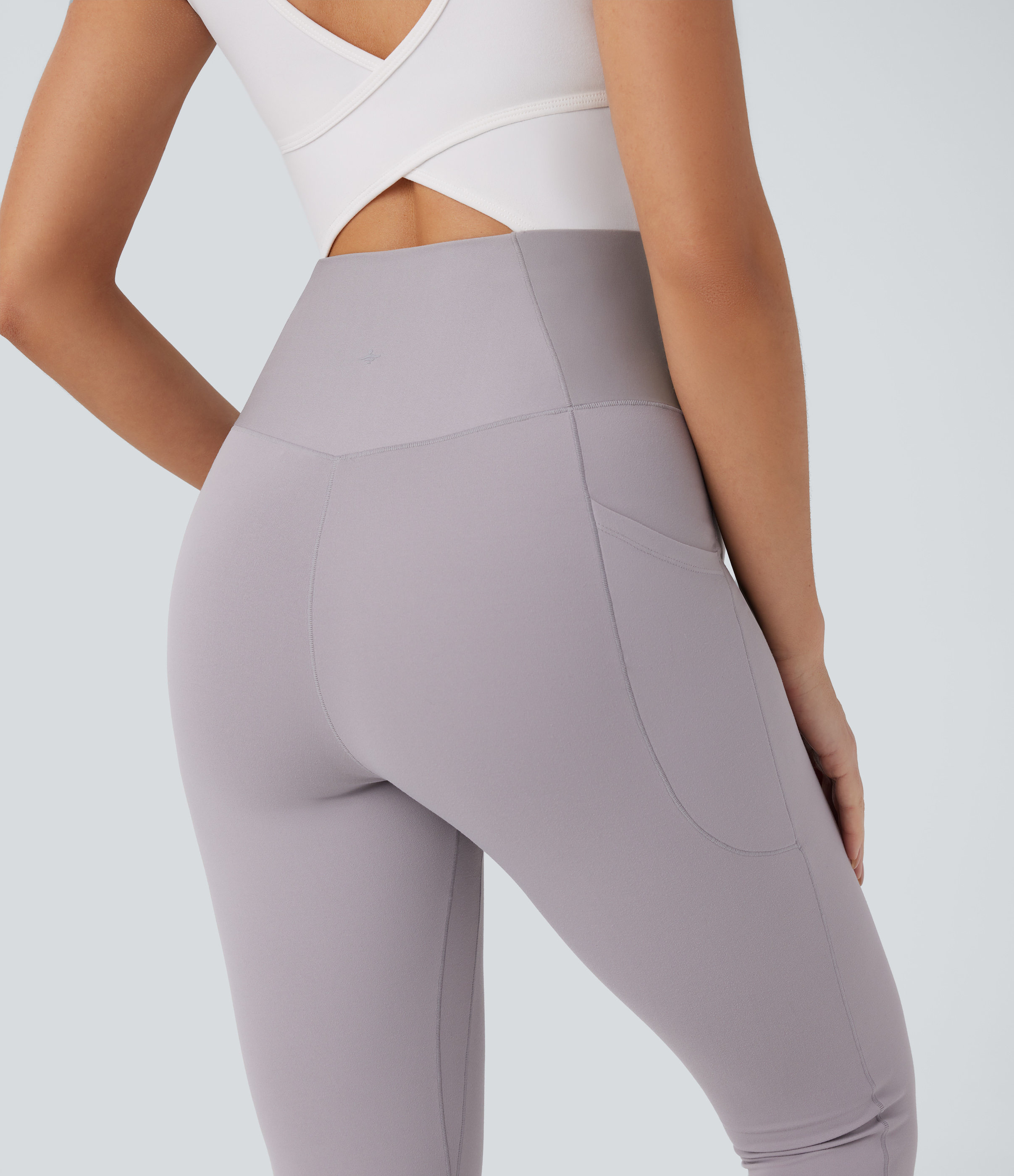Halara Softlyzeroв„ў Super High Waisted Crossover Side Pocket 7/8 Yoga Maternity Leggings-UPF50+  - Steel Gray - XL(7/8) gym leggings 