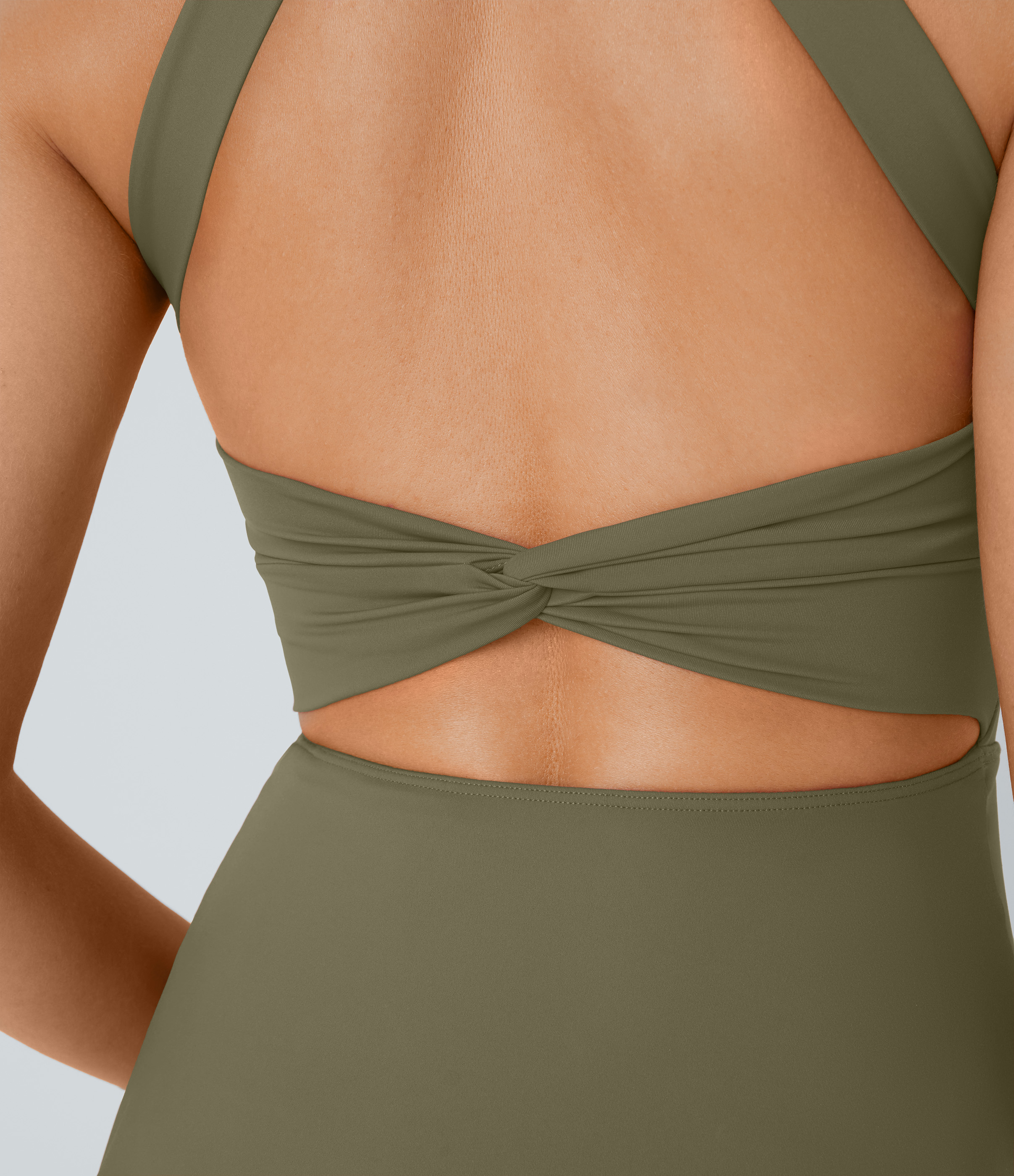 Halara Backless Cut Out Twisted Side Pocket 2-in-1 Barre Ballet Dance Dress Workout Dress - Withered Green - M 