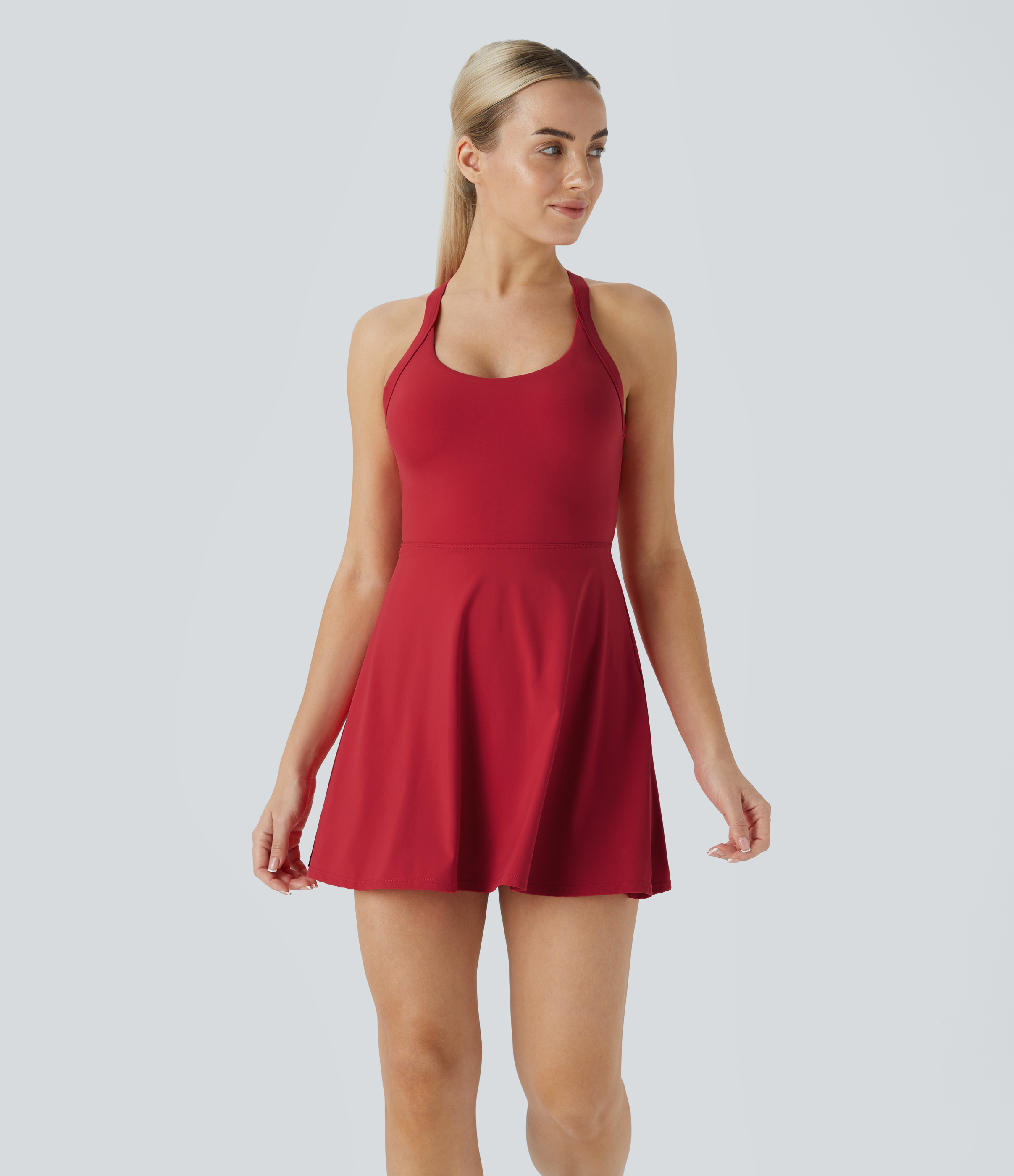 Halara Backless Cut Out Twisted Side Pocket 2-in-1 Exercise Dress-Easy Peezy Workout Dress - Salsa - XL 
