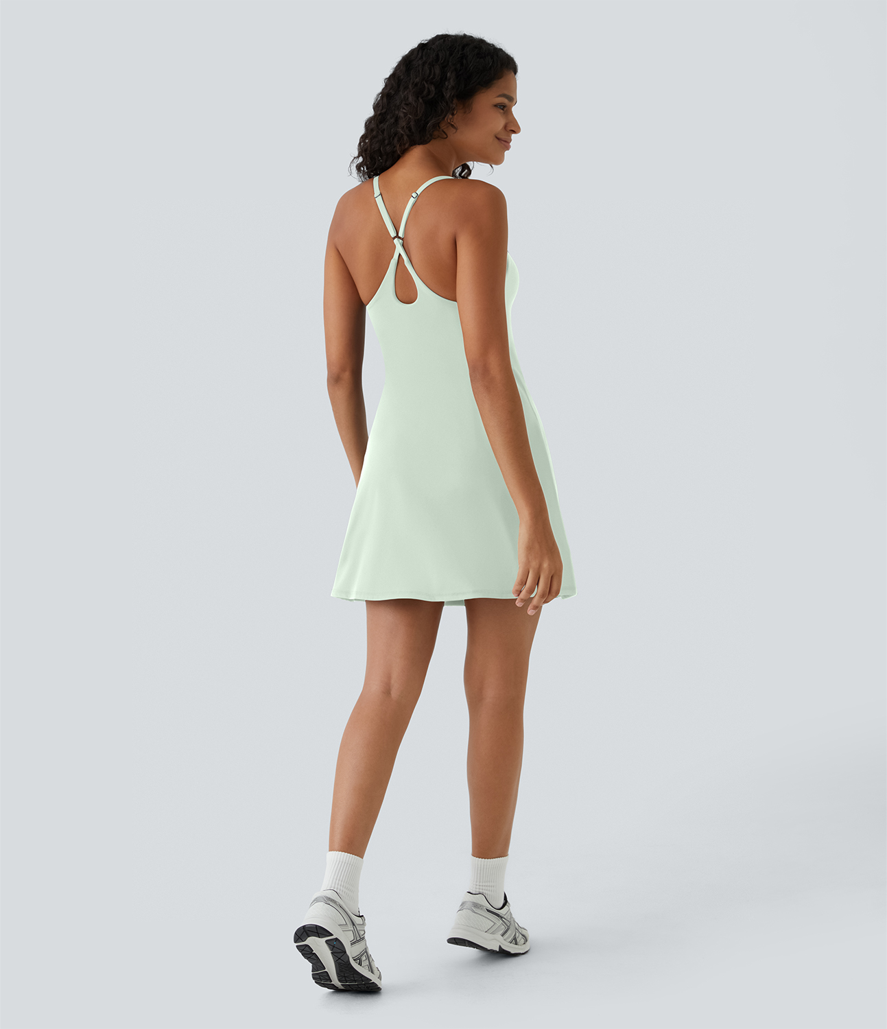 Halara Softlyzeroв„ў Plush Adjustable Straps Backless Crisscross 2-in-1 Pocket Flare Slip Active Dress Workout Dress - Fairest Jade - M 