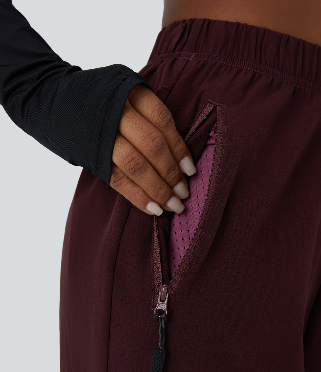 Halara High Waisted Drawstring Multiple Zip Pockets Adjustable Drawcord Hiking Pants  - Raisin - XL(regular) 