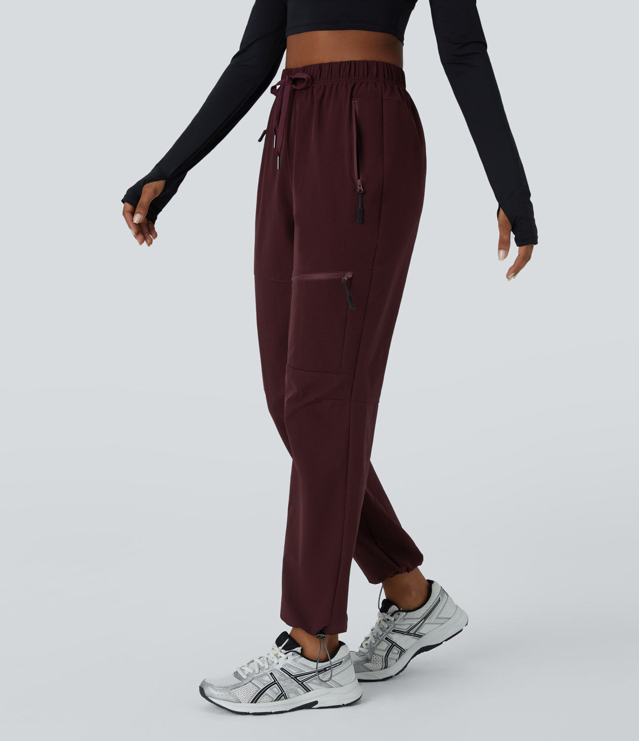 Halara High Waisted Drawstring Multiple Zip Pockets Adjustable Drawcord Hiking Pants  - Raisin - XL(regular) 