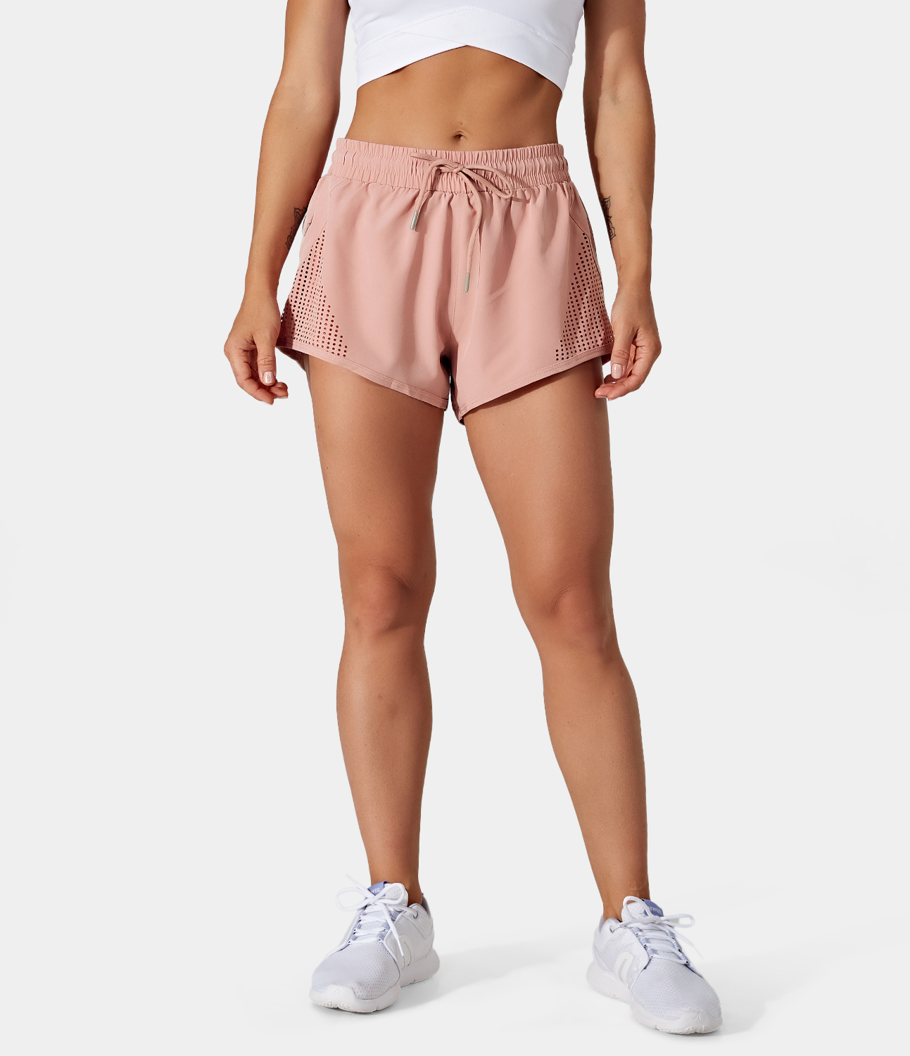 Women's Mid Rise Side Pocket Drawstring Cut Out 2in1 Shorts 3" HALARA