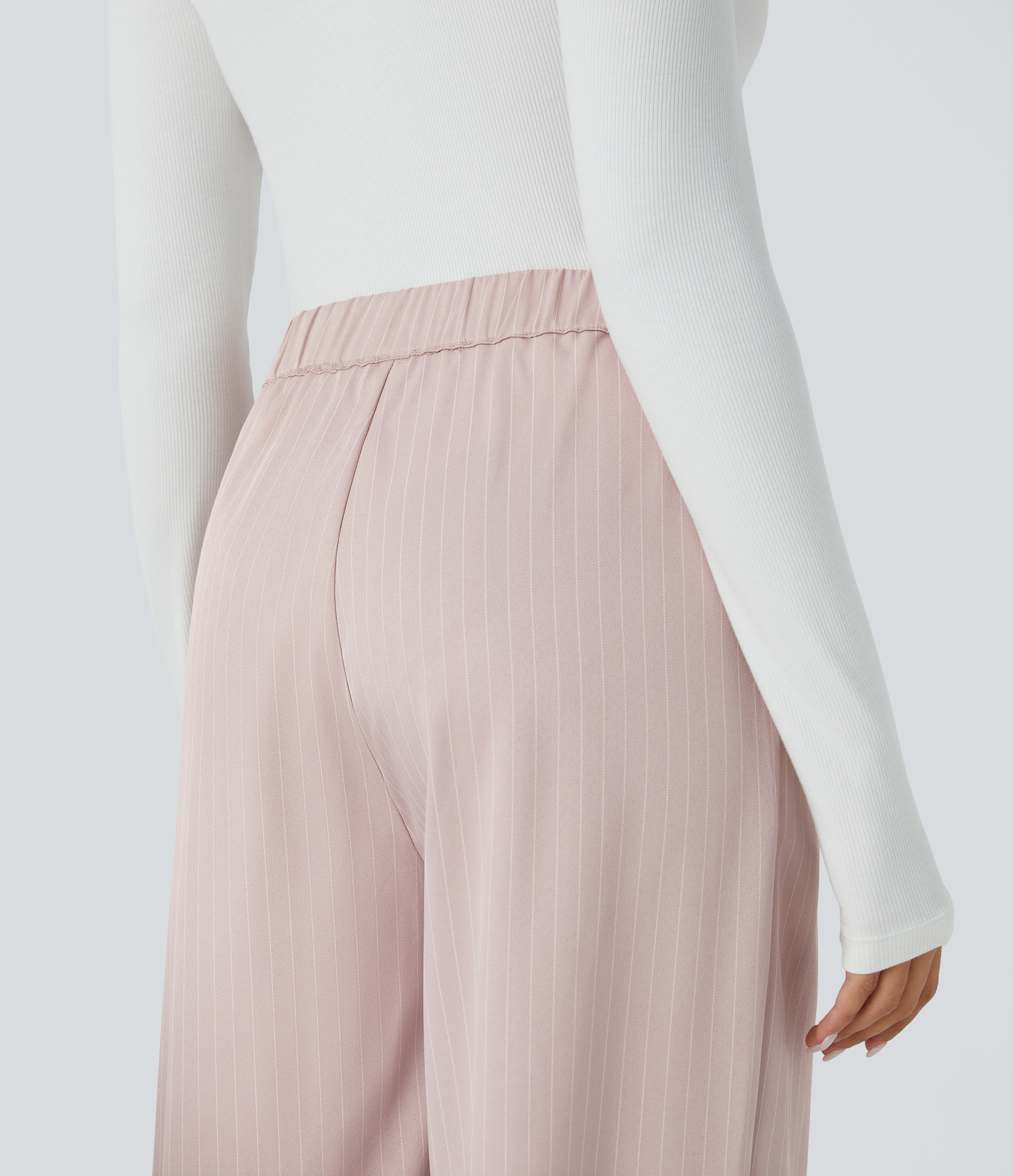 Halara High Waisted Button Zipper Side Pocket Wide Leg Striped Work Pants  - Rosette - XS(regular) sweatpants jogger pants stacked sweatpants 