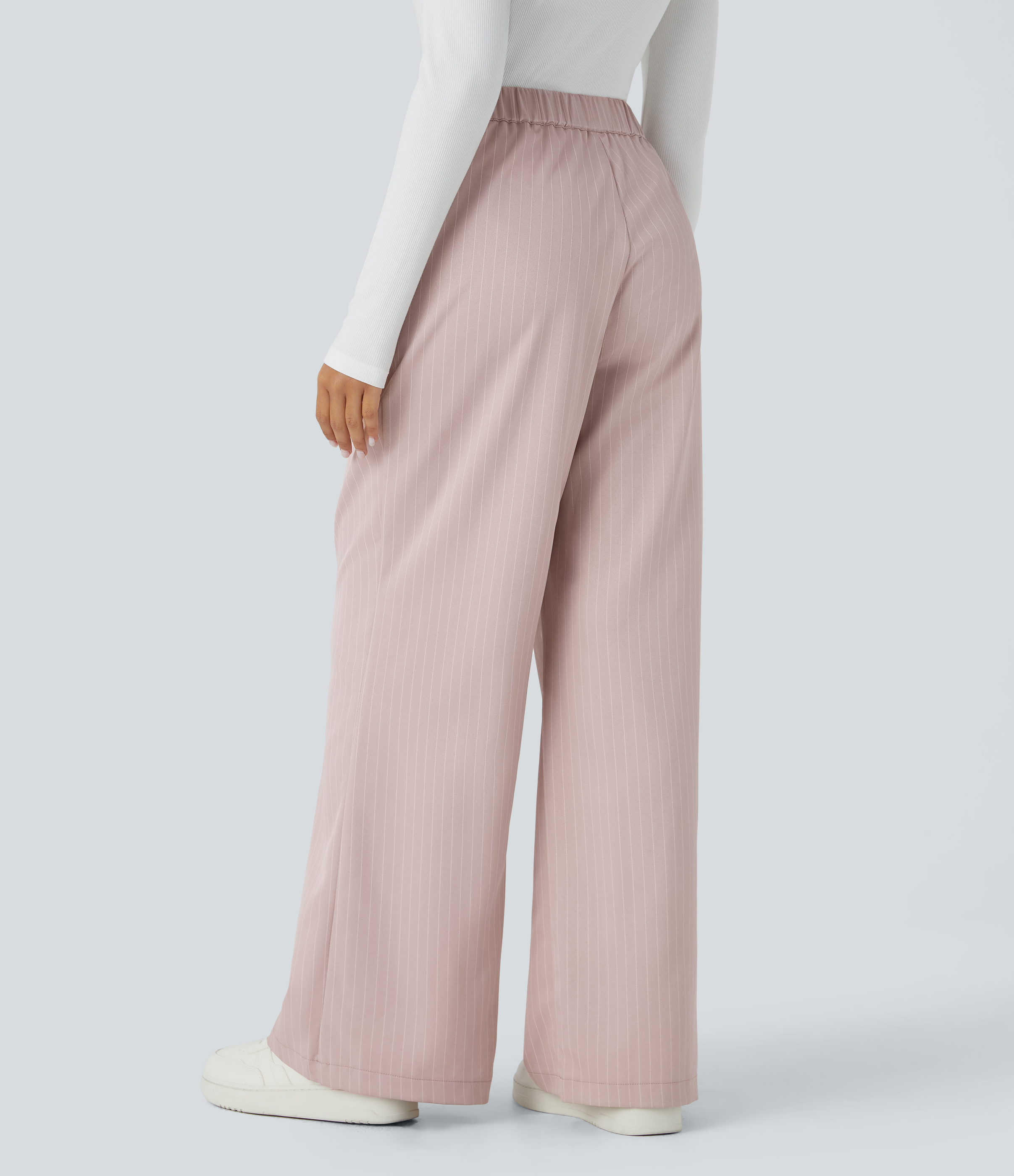 Halara High Waisted Button Zipper Side Pocket Wide Leg Striped Work Pants  - Rosette - XS(regular) sweatpants jogger pants stacked sweatpants 