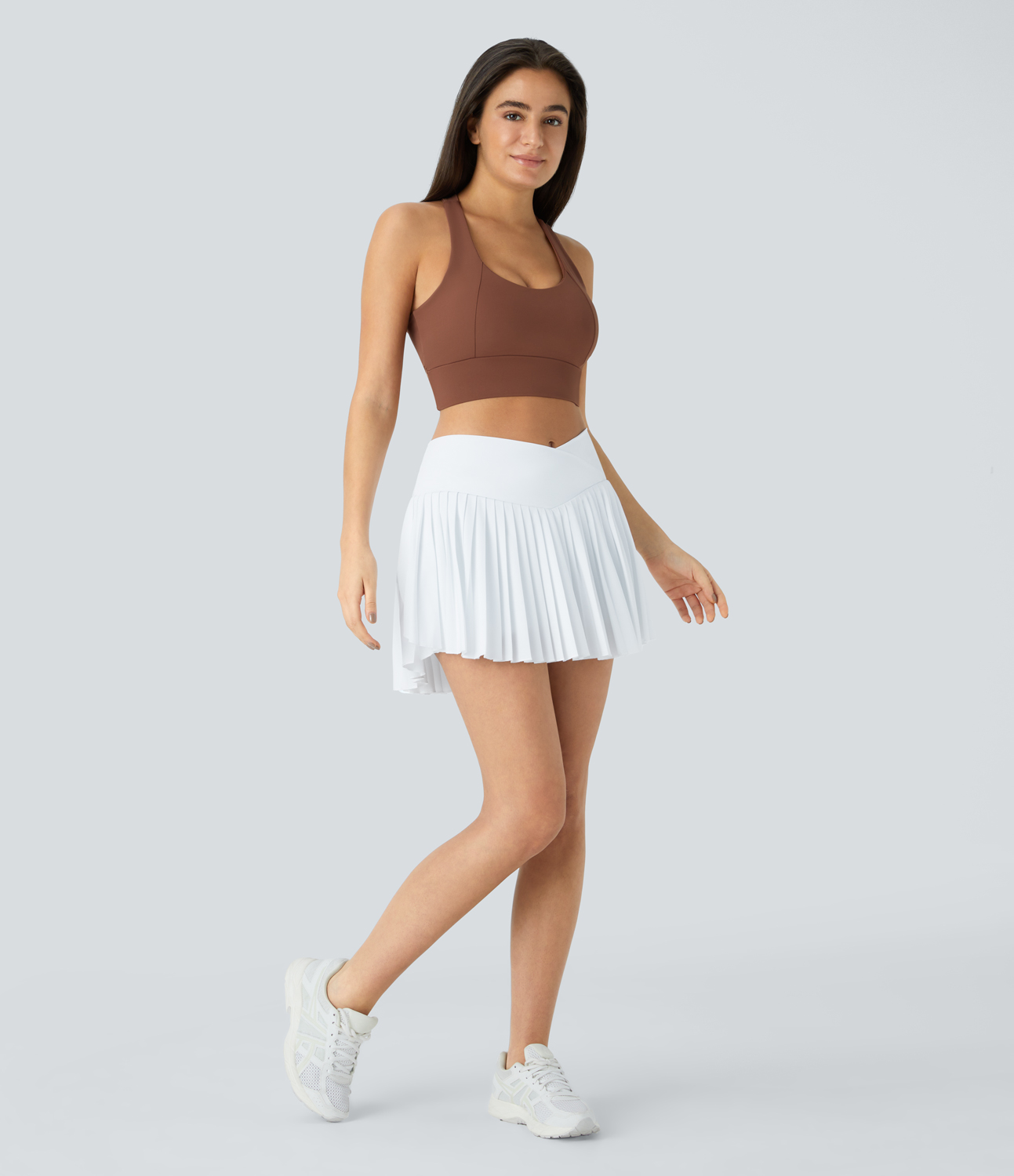 Halara Breezefulв„ў High Waisted Crossover Pleated 2-in-1 Side Pocket Mini Quick Dry Tennis Skirt  - White - M(regular) midi skirt a line skirt 
