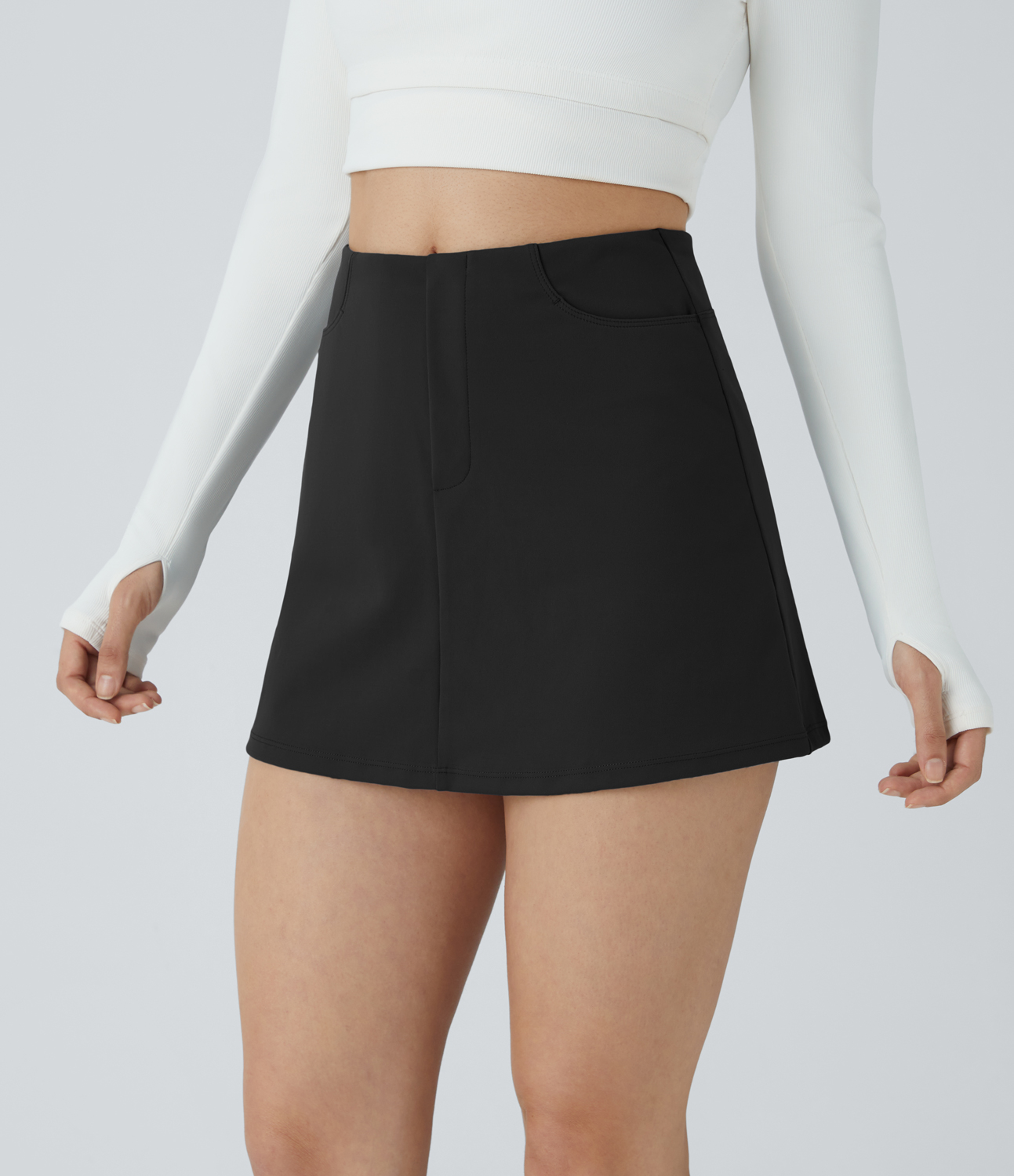 Halara High Waisted Side Pocket 2-in-1 A-Line Micro Mini Casual Skirt  - Black - L(regular) 