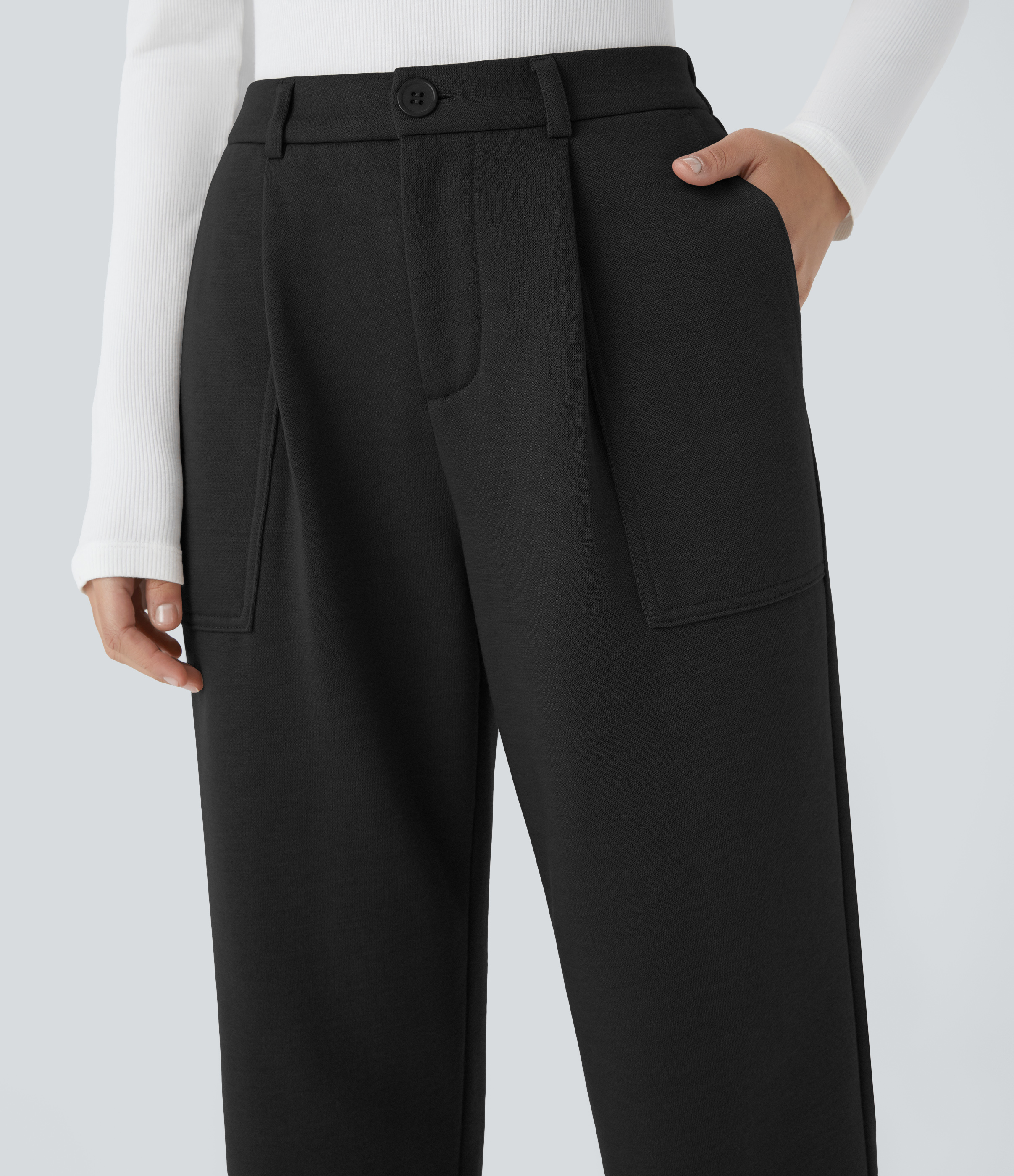 Halara High Waisted Button Zipper Side Pocket Fleece Casual Joggers  - Black - XS(regular) 