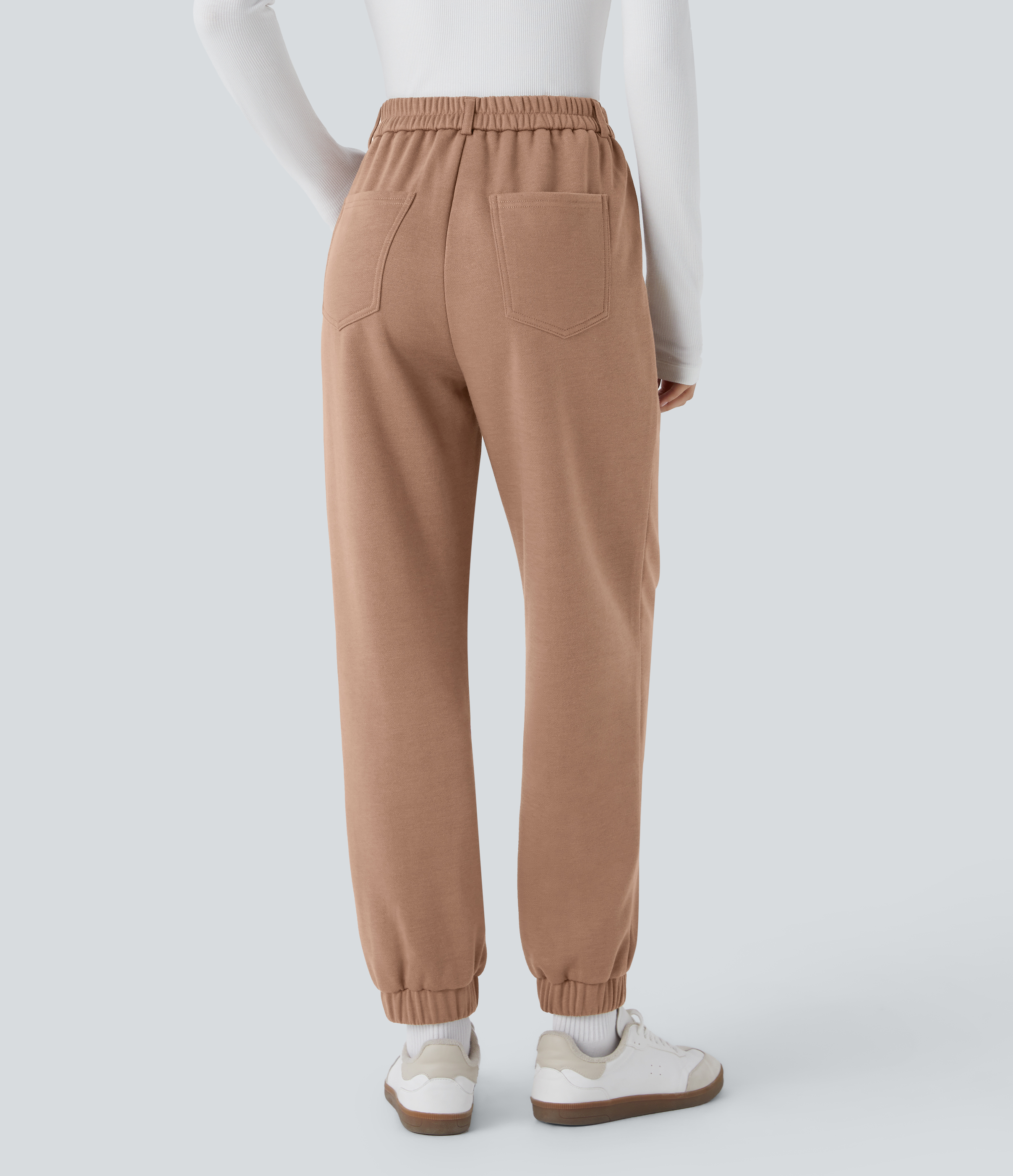 Halara High Waisted Button Zipper Side Pocket Fleece Casual Joggers  - Mocha Mousse - S(regular) 
