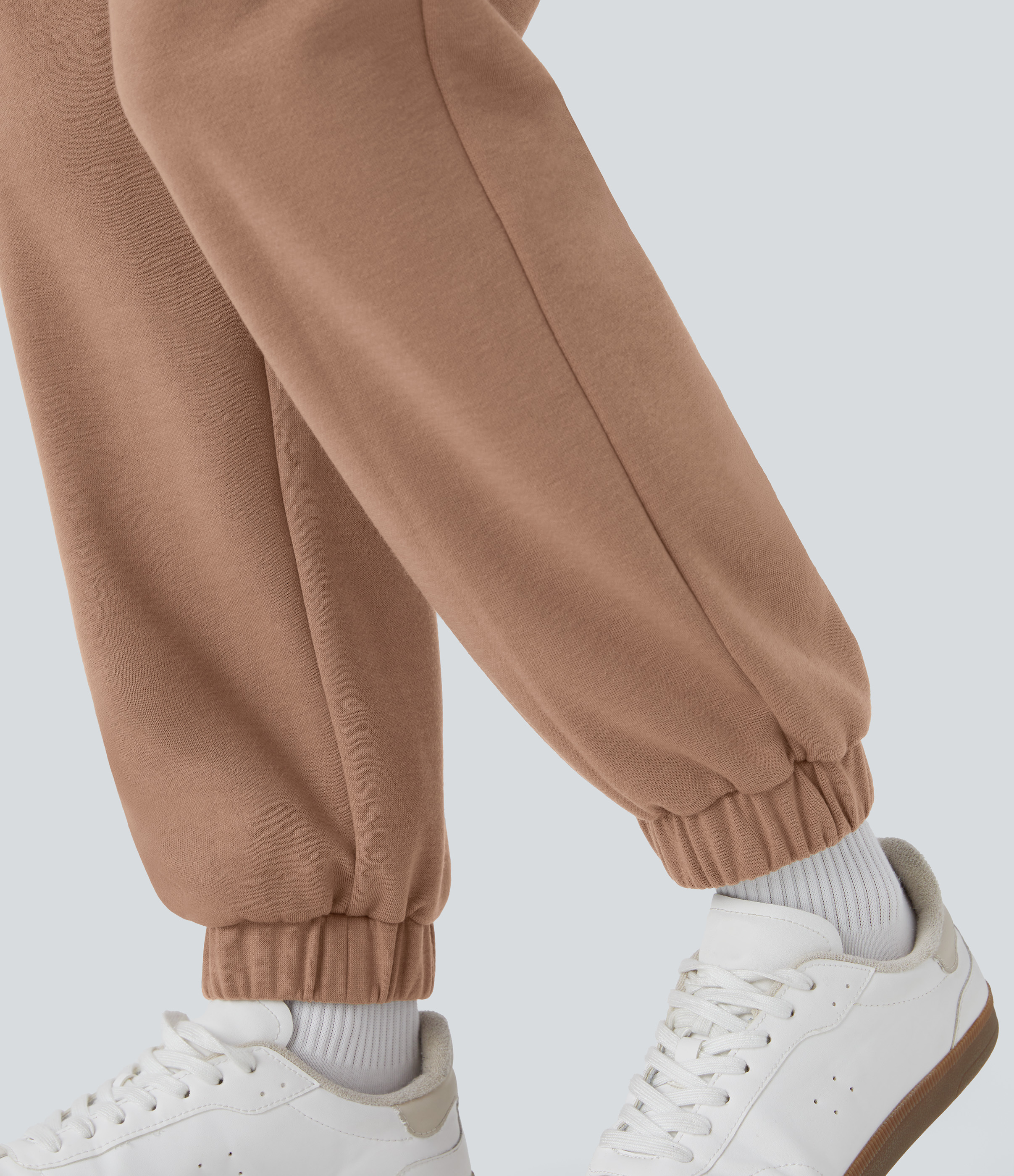 Halara High Waisted Button Zipper Side Pocket Fleece Casual Joggers  - Mocha Mousse - S(regular) 