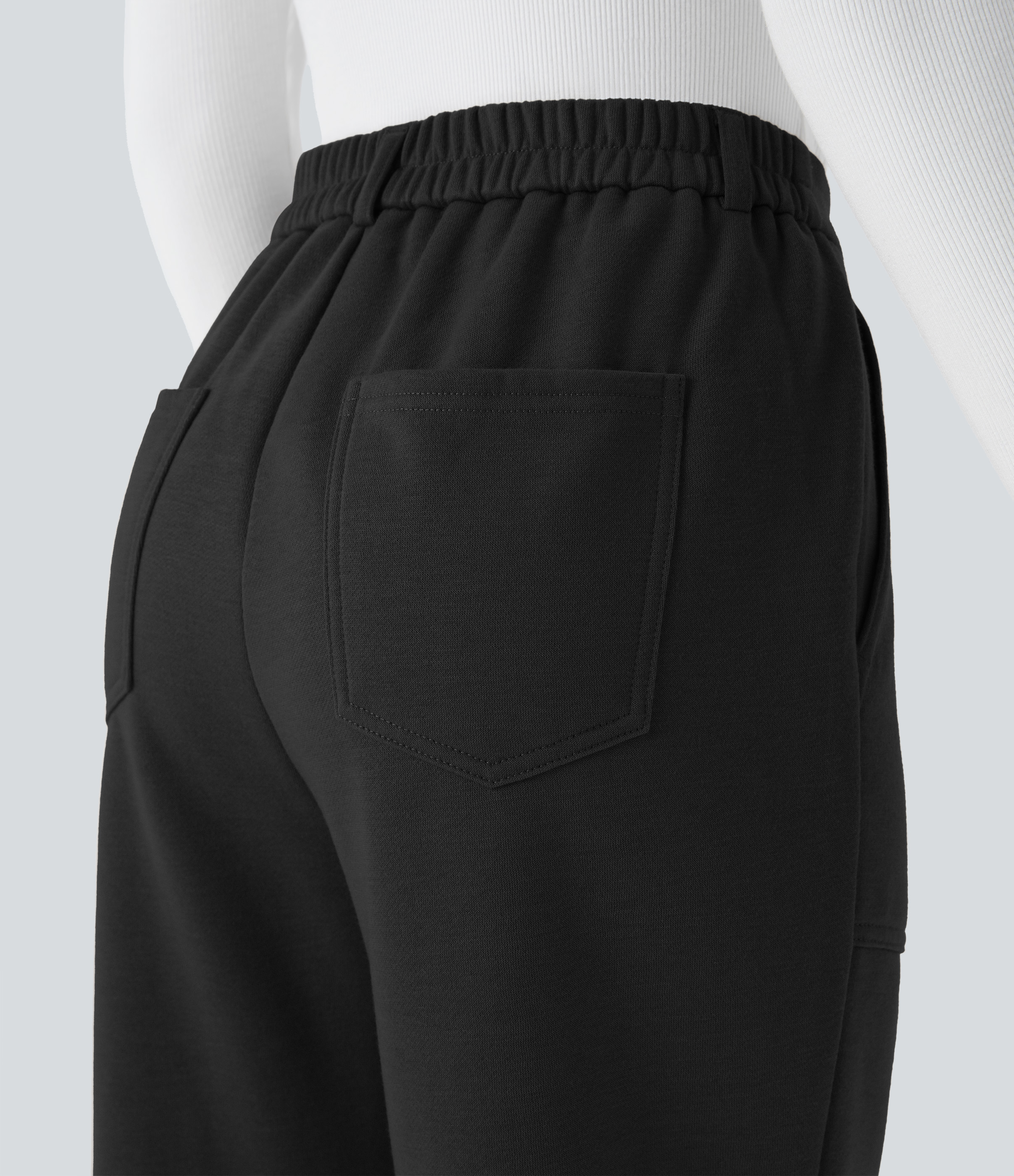 Halara High Waisted Button Zipper Side Pocket Fleece Casual Joggers  - Black - XS(regular) 