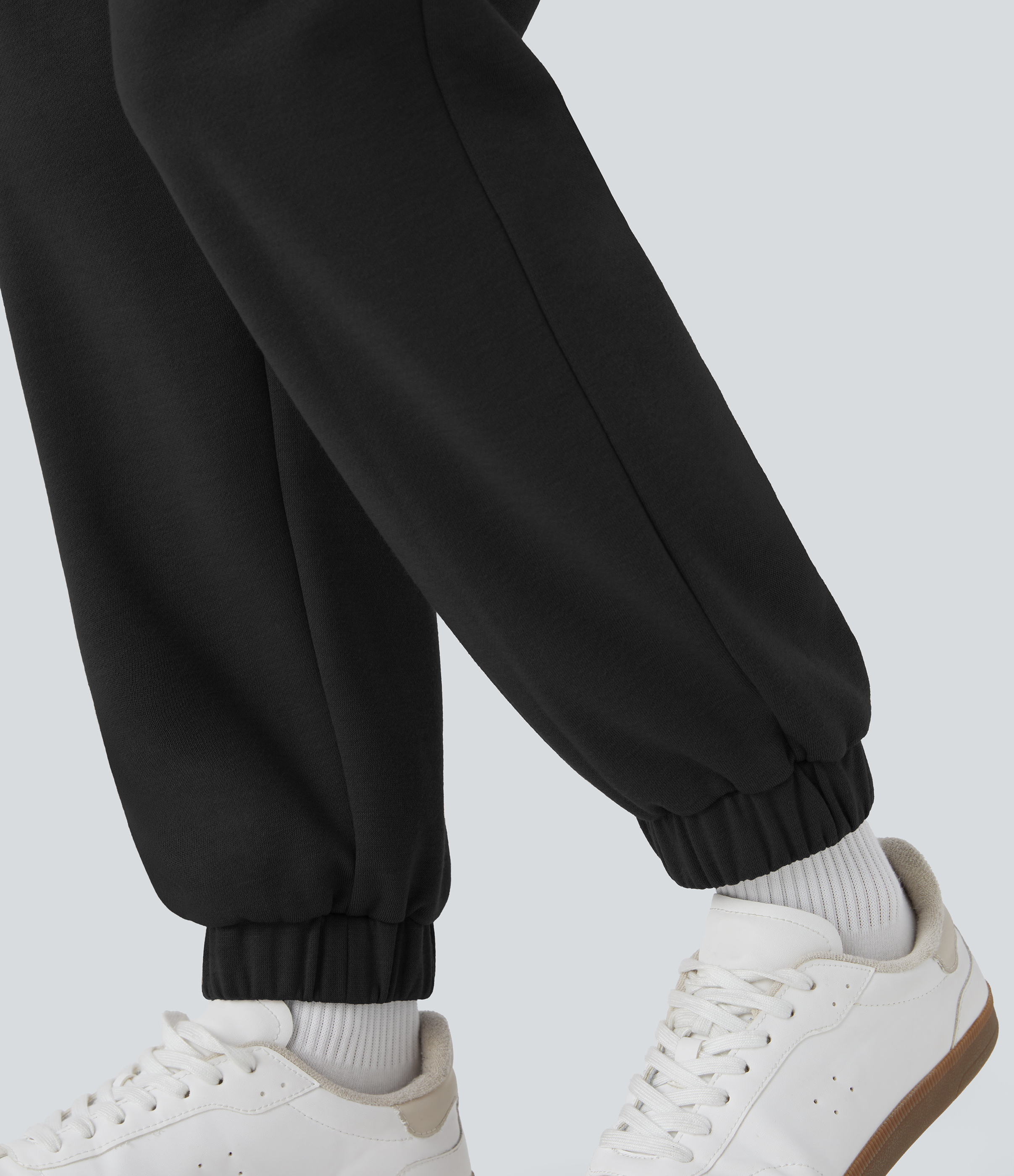 Halara High Waisted Button Zipper Side Pocket Fleece Casual Joggers  - Black - XS(regular) 