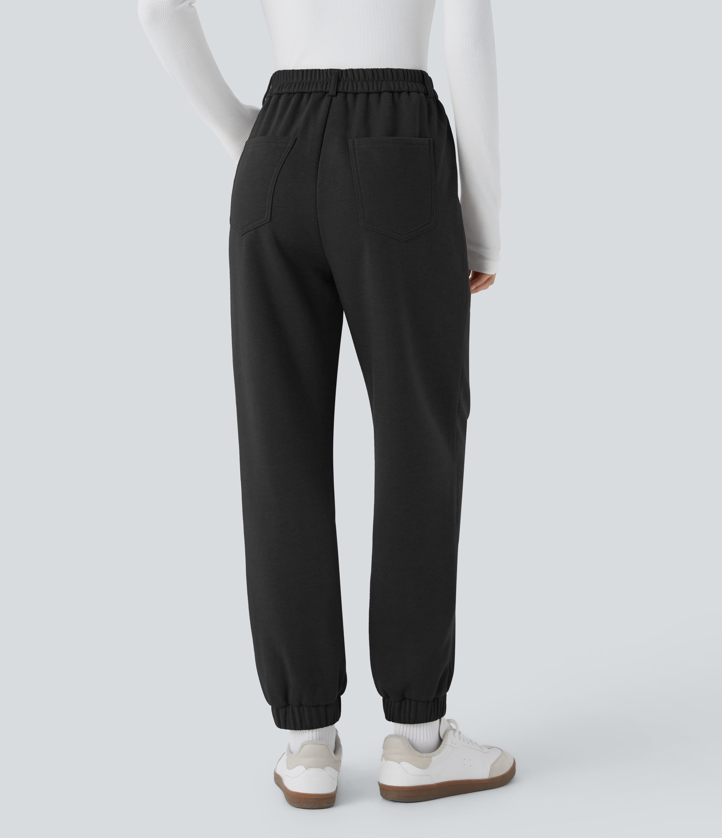 Halara High Waisted Button Zipper Side Pocket Fleece Casual Joggers  - Black - XS(regular) 