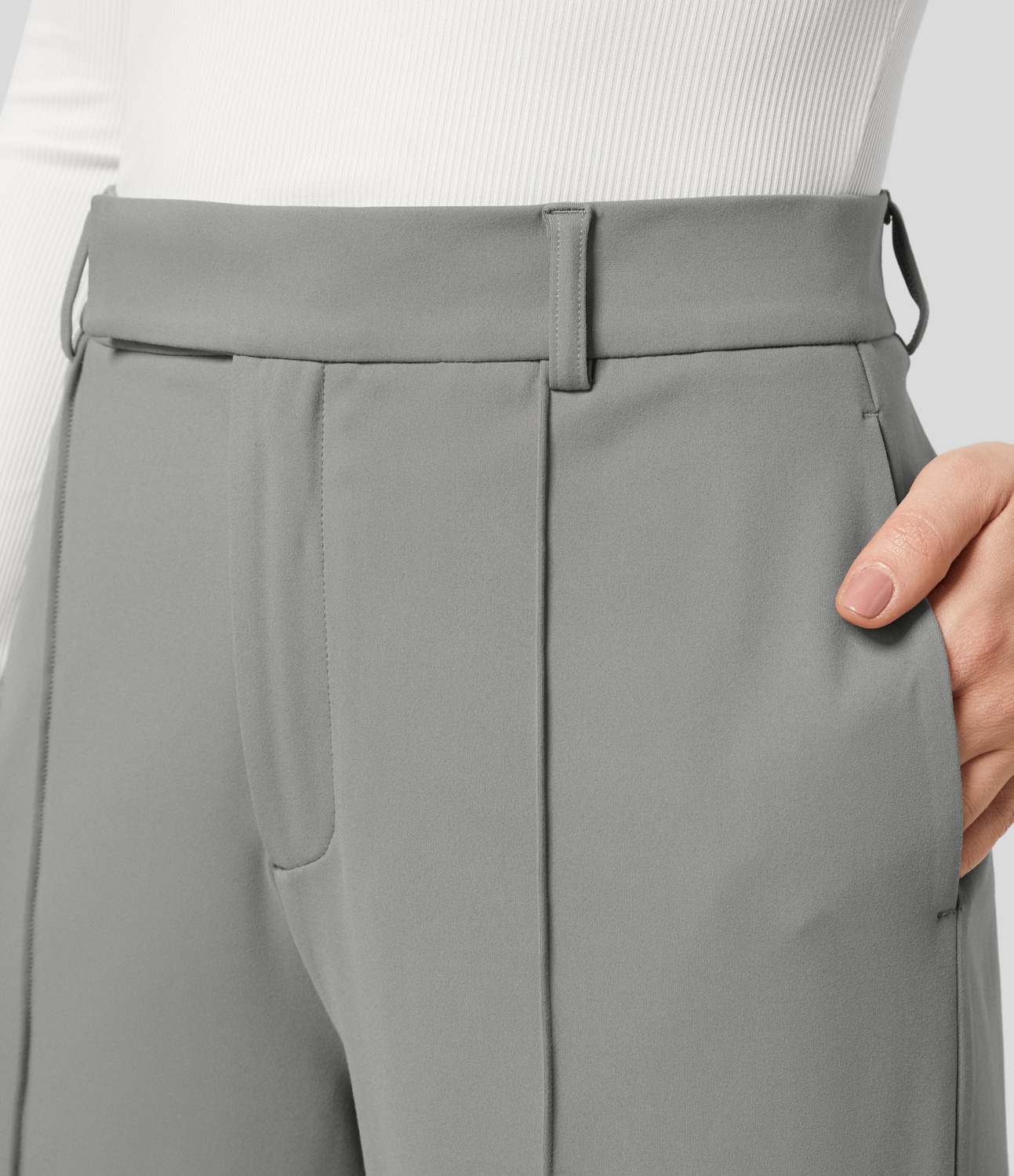 

Halara High Waisted Side Pocket Straight Leg Work Pants - Silent Storm