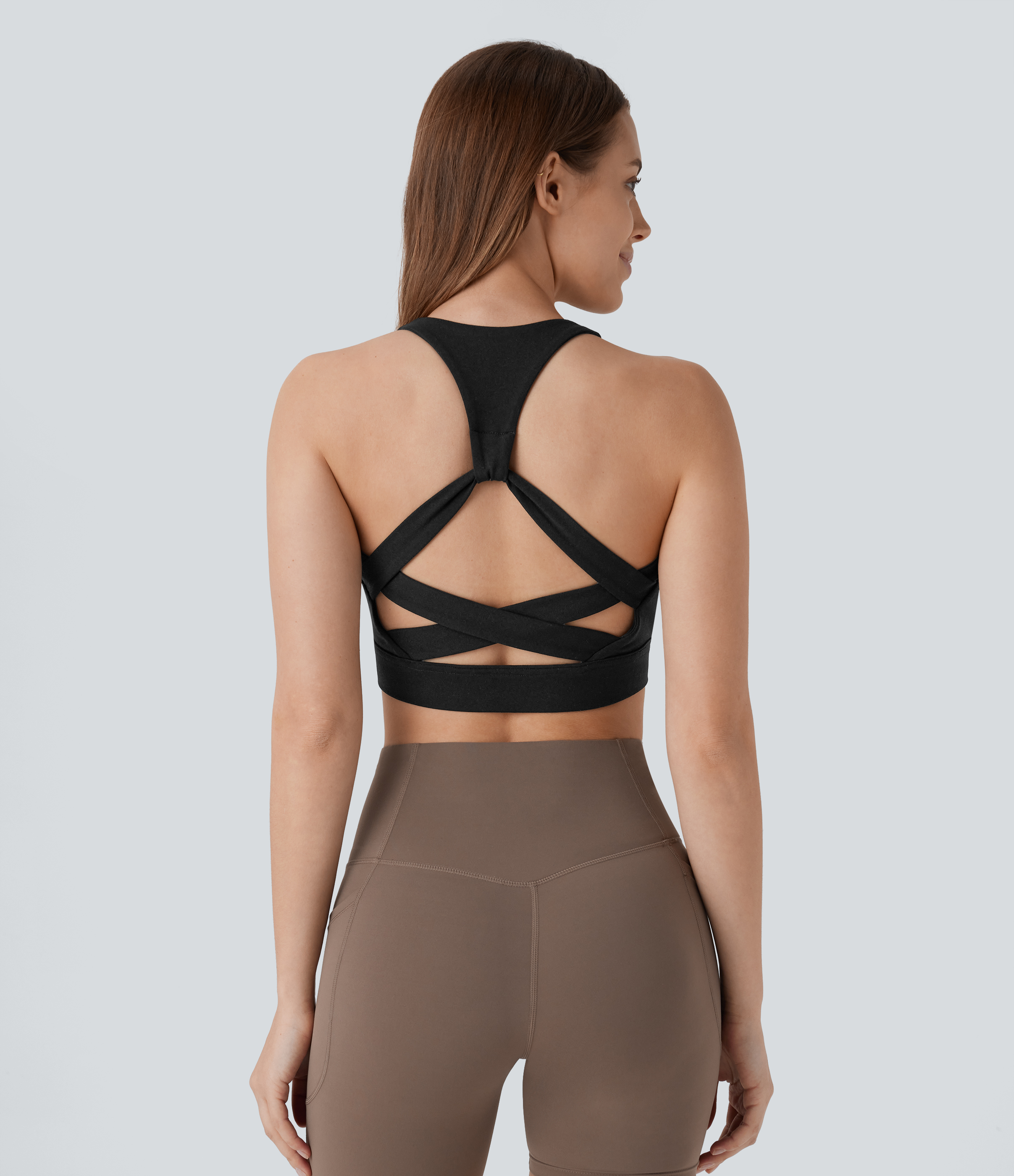 Halara Low Support Backless Racerback Crisscross Yoga Sports Bra-D/DD/DDD/F Cups  - Black - S push up bra strapless bra backless bra 