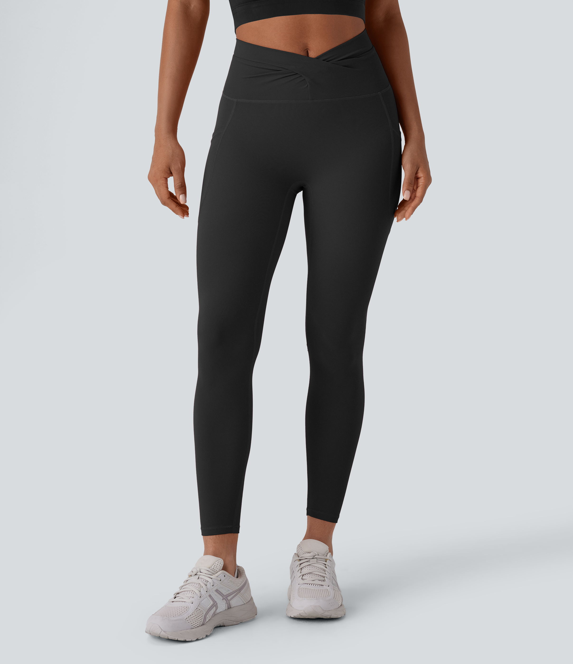 Halara Halara UltraSculptв„ў High Waisted Twisted Crossover Side Pocket Yoga Leggings  - Black - S(7/8) gym leggings leggings with pockets 