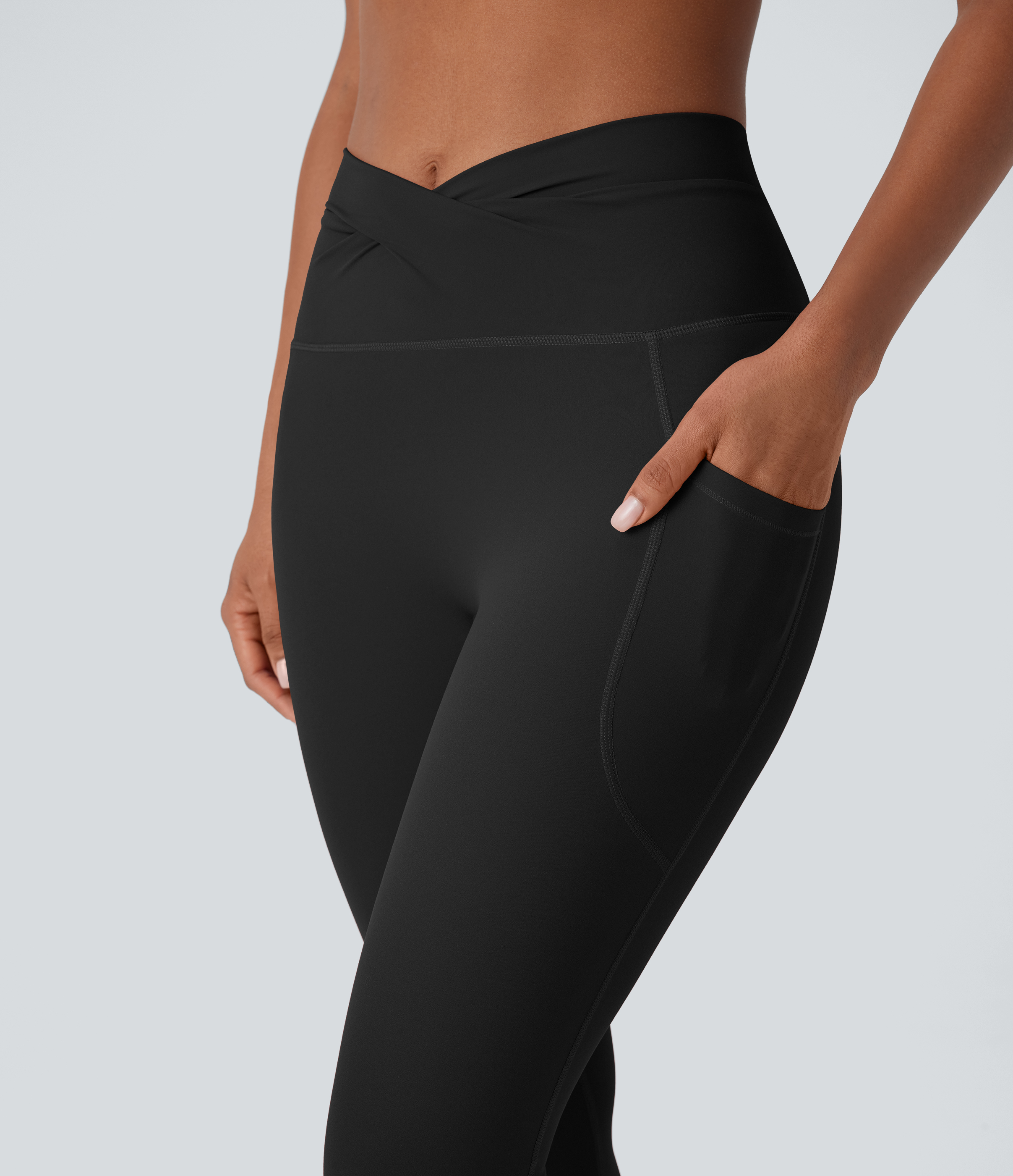 Halara Halara UltraSculptв„ў High Waisted Twisted Crossover Side Pocket Yoga Leggings  - Black - S(7/8) gym leggings leggings with pockets 