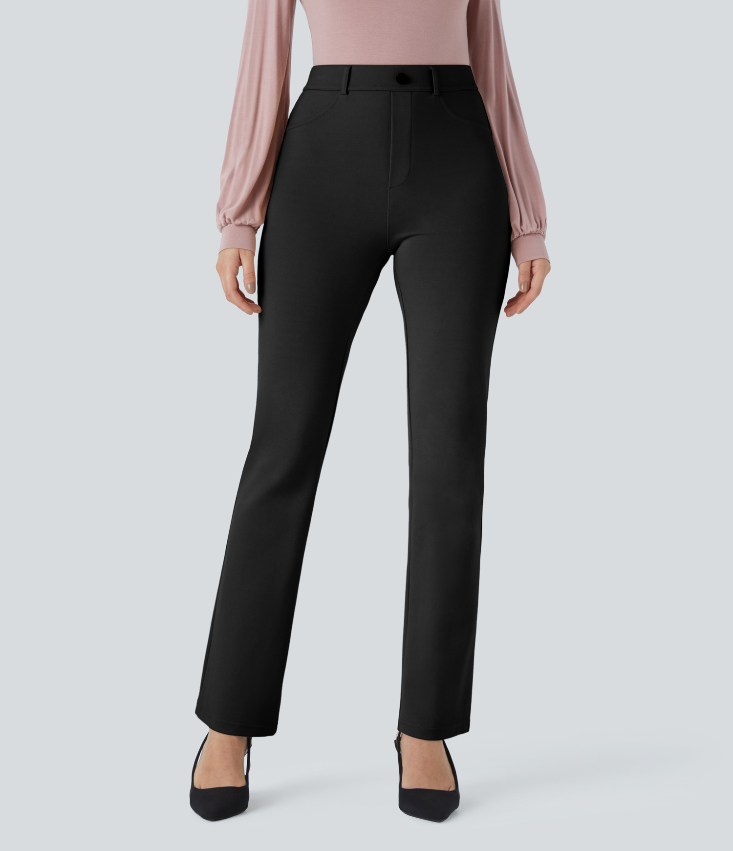 Halara HalaraFlexв„ў High Waisted Decorative Button Back Pocket Skinny Work Pants  - Black - S(regular) sweatpants jogger pants 