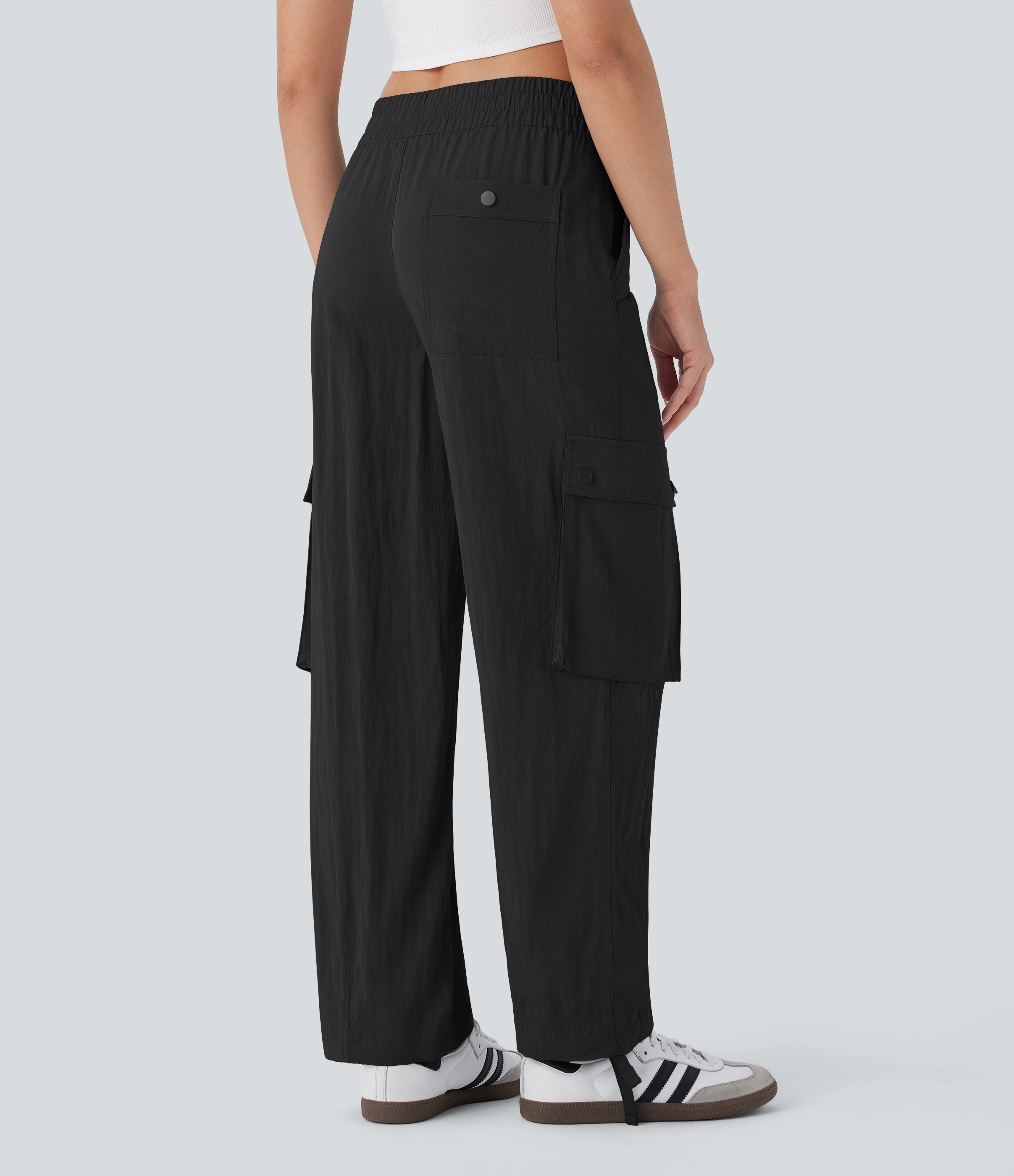 Halara Mid Rise Multiple Pockets Drawstring Hem Cargo Casual Pants  - Black - S(regular) 