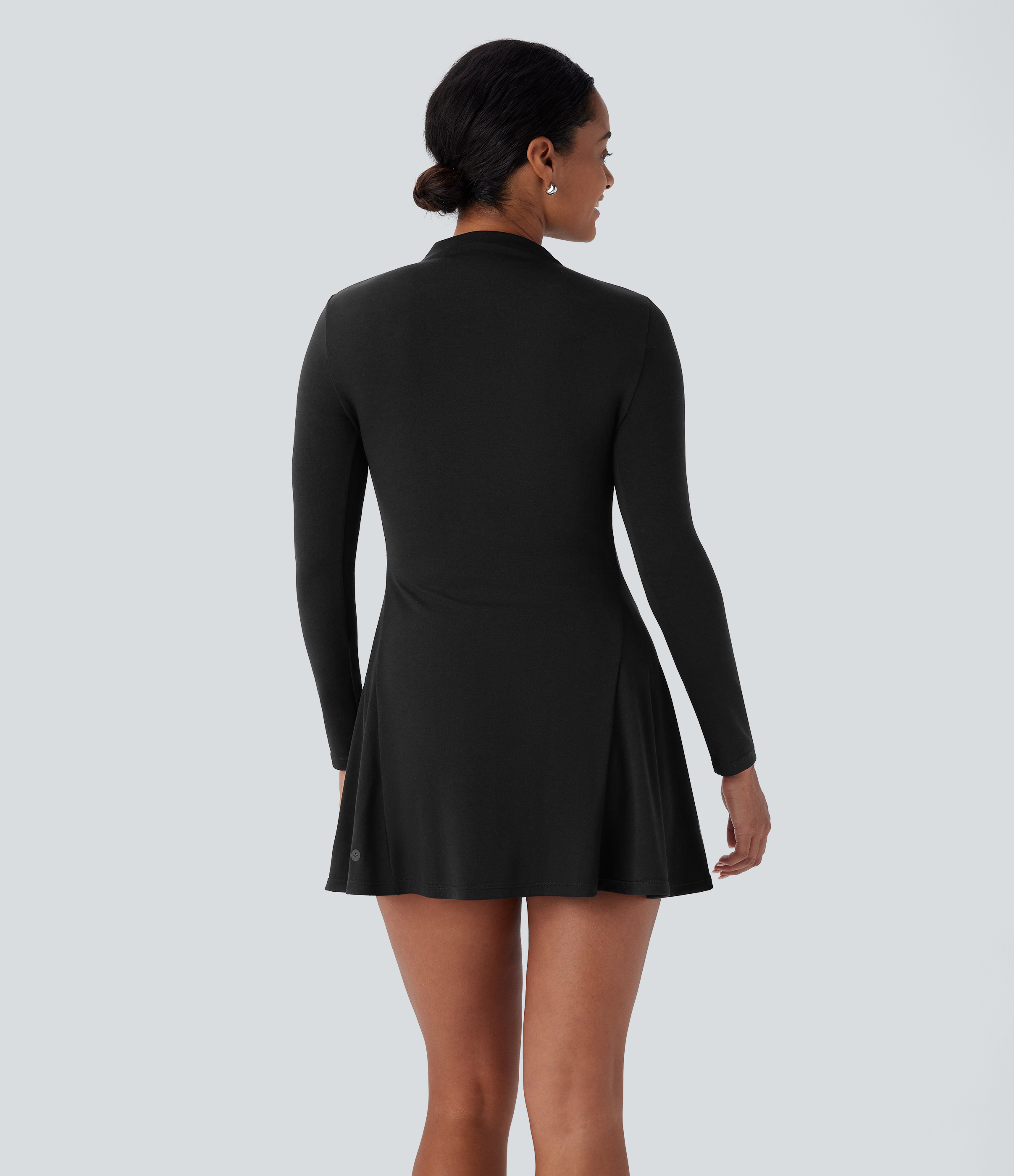 Halara Stand Collar Long Sleeve 2-Piece Set Side Pocket Mini Casual Dress Casual Dress - Black - S slip dress beach dress ruched dress 