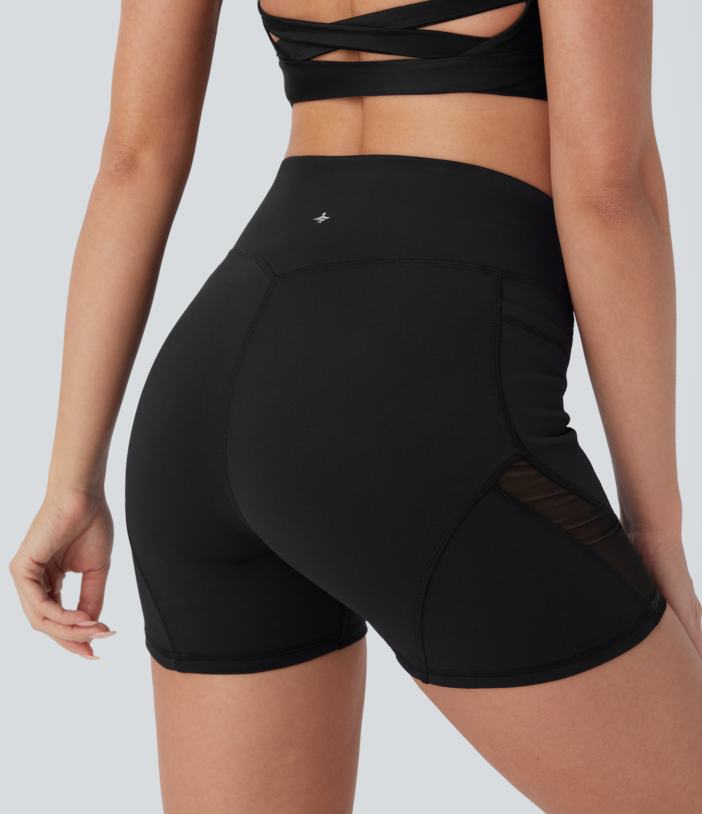 Halara HaloTek Airв„ў High Waisted Side Pocket Contrast Mesh Yoga Biker Shorts 4``  - Black - S biker shorts women black biker shorts 