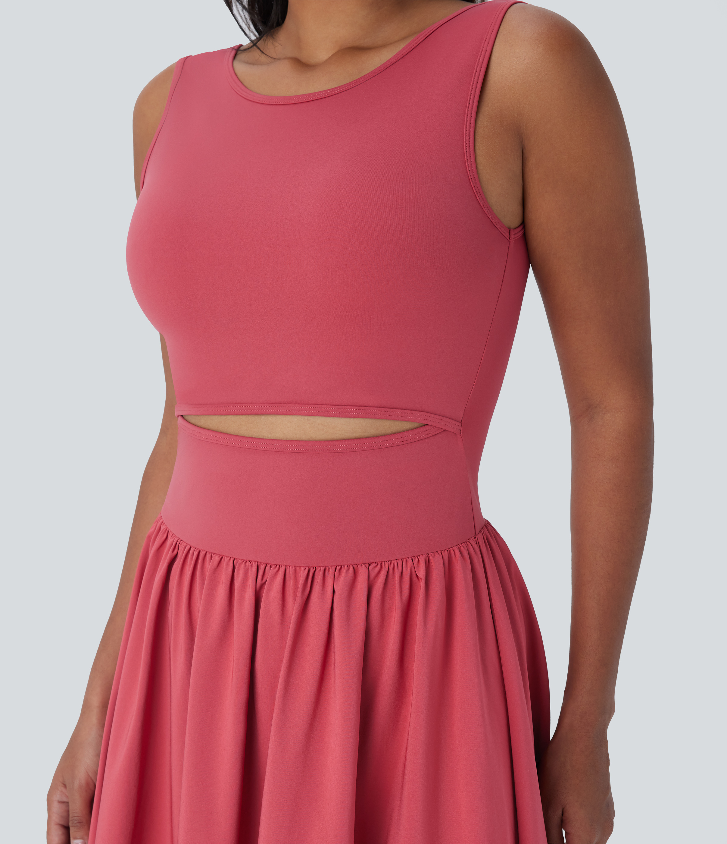 Halara Breezefulв„ў Sleeveless Cut Out Quick Dry Maxi Casual Dress-Front and Back Wearable Casual Dress - Kapok Red - S slip dress beach dress 