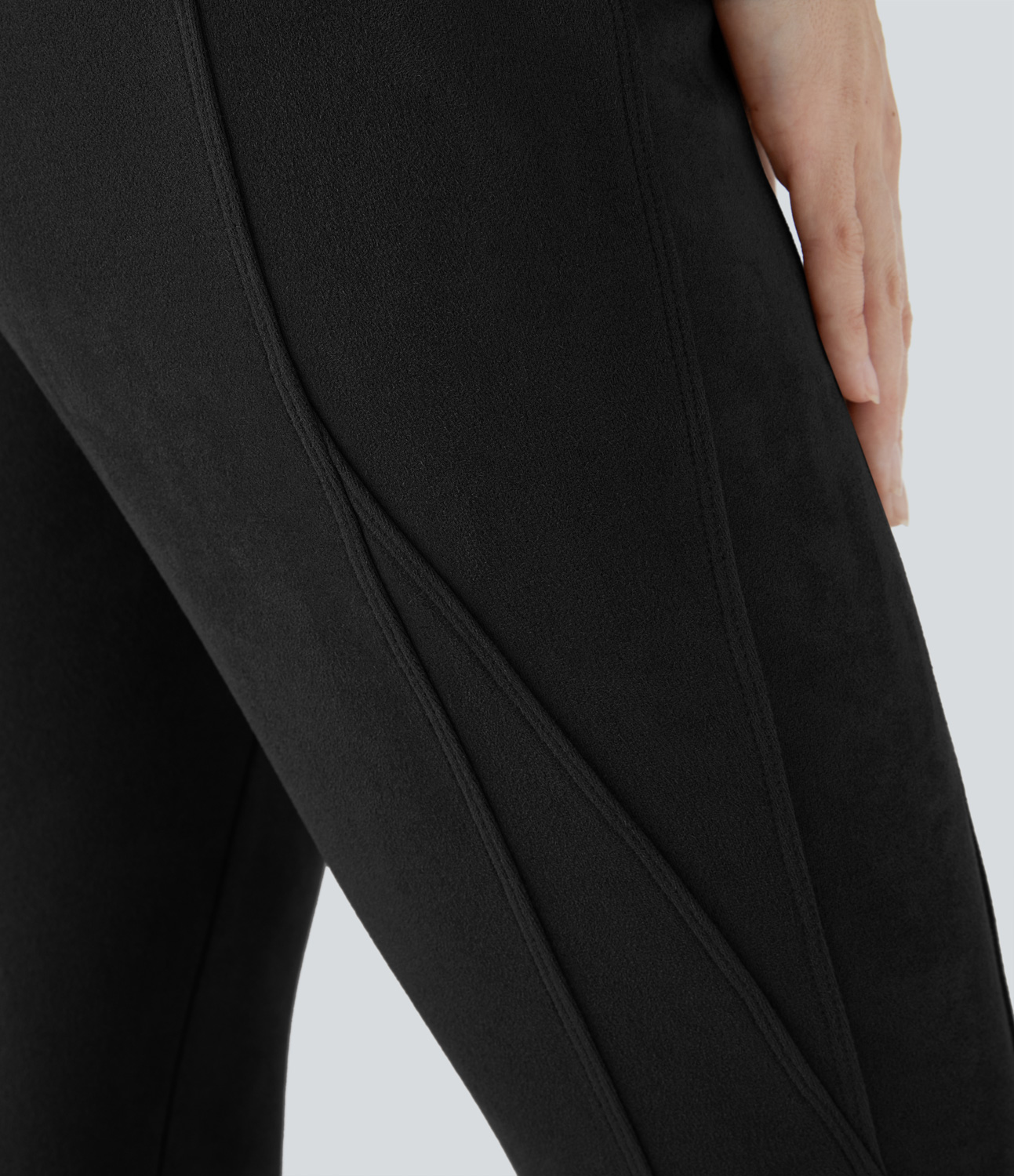 Halara High Waisted Tummy Control Side Pocket Suede Casual Leggings  - Black - XS(7/8) gym leggings leggings with pockets 