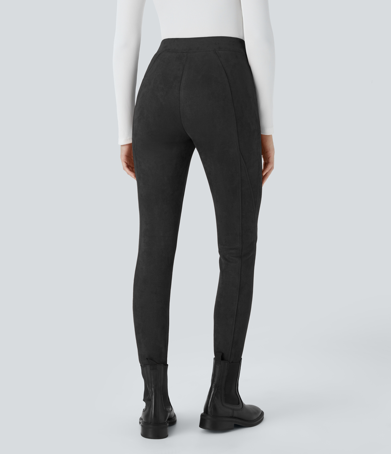 Halara High Waisted Tummy Control Side Pocket Suede Casual Leggings  - Black - XS(7/8) gym leggings leggings with pockets 