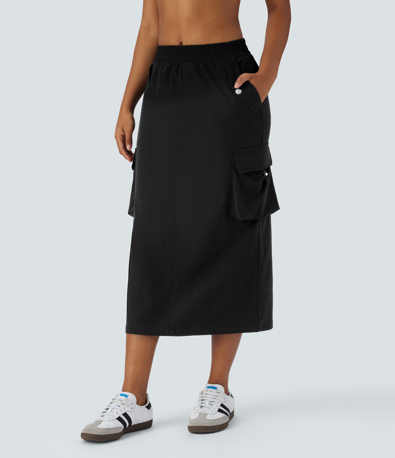 Halara Mid Rise Multiple Pockets Split Midi Casual Cargo Skirt  - Black - S(regular) 