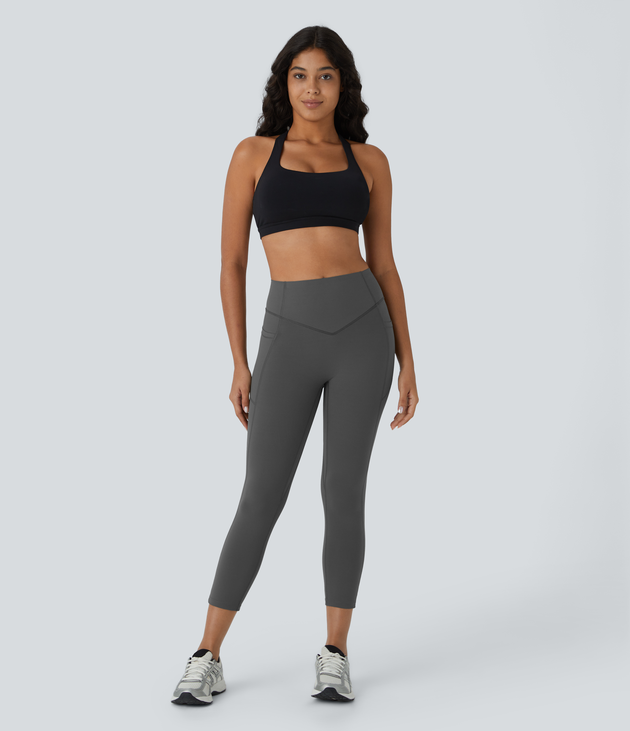 Halara SoCinched High Waisted Butt Lifting Tummy Control Side Pocket Shaping Capri Training UltraSculpt Leggings  - Volcanic Ash - M 