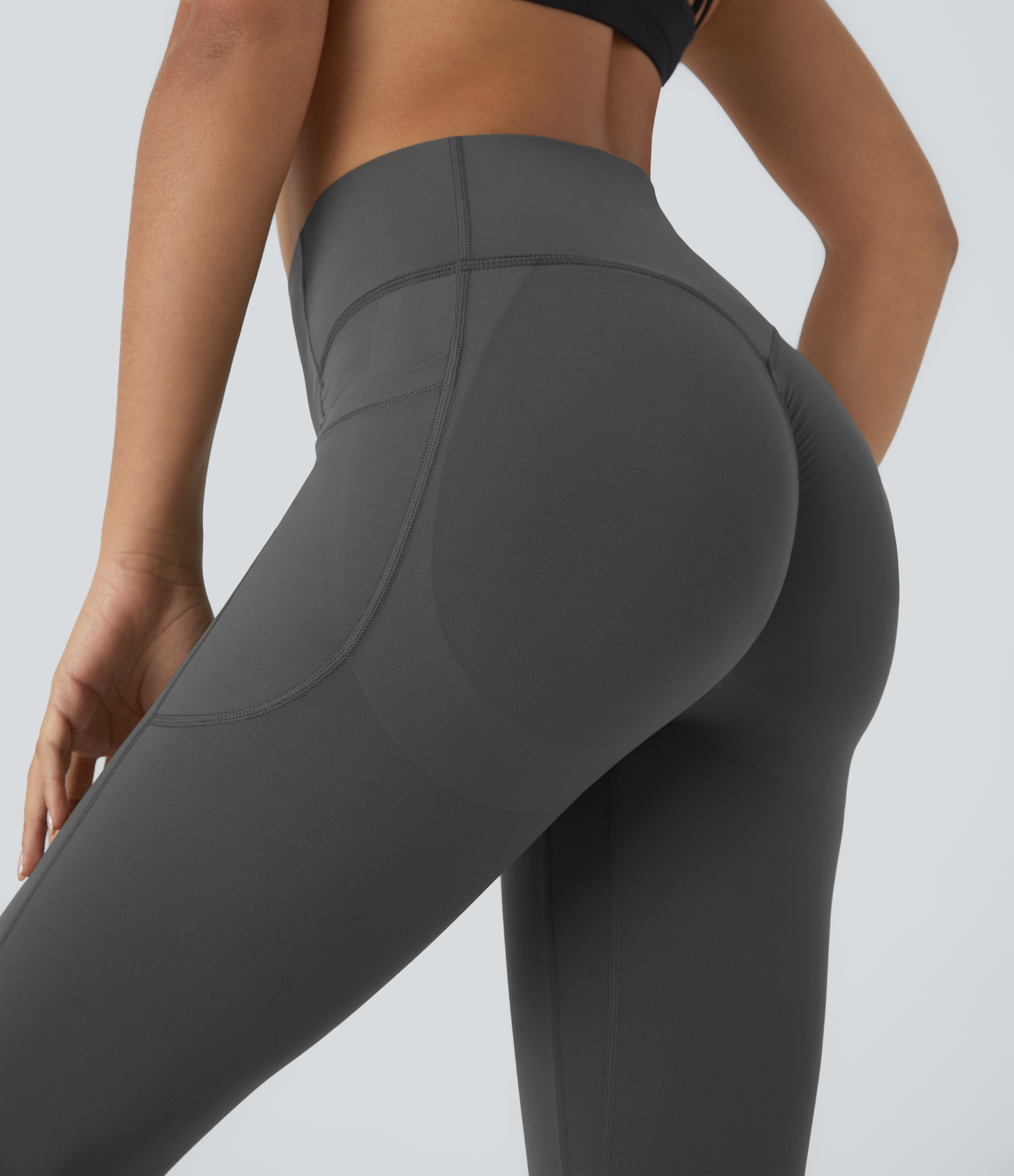 Halara SoCinched High Waisted Butt Lifting Tummy Control Side Pocket Shaping Capri Training UltraSculpt Leggings  - Volcanic Ash - M 