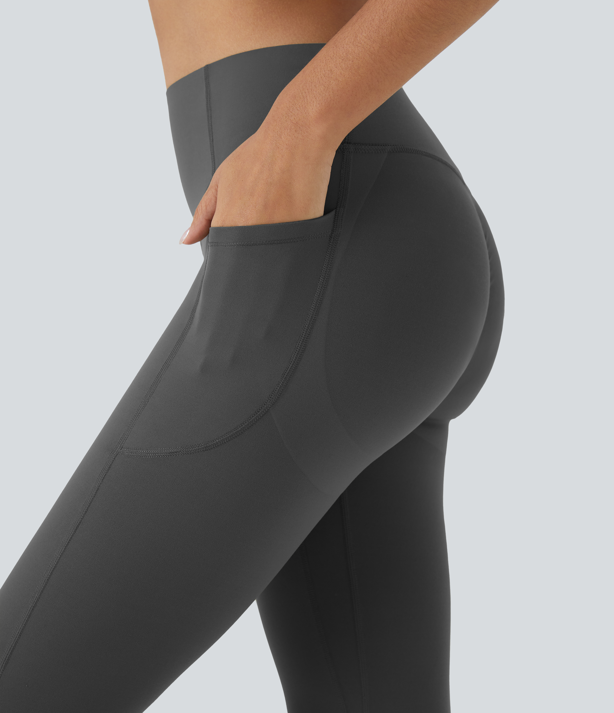 Halara SoCinched High Waisted Butt Lifting Tummy Control Side Pocket Shaping Capri Training UltraSculpt Leggings  - Volcanic Ash - M 