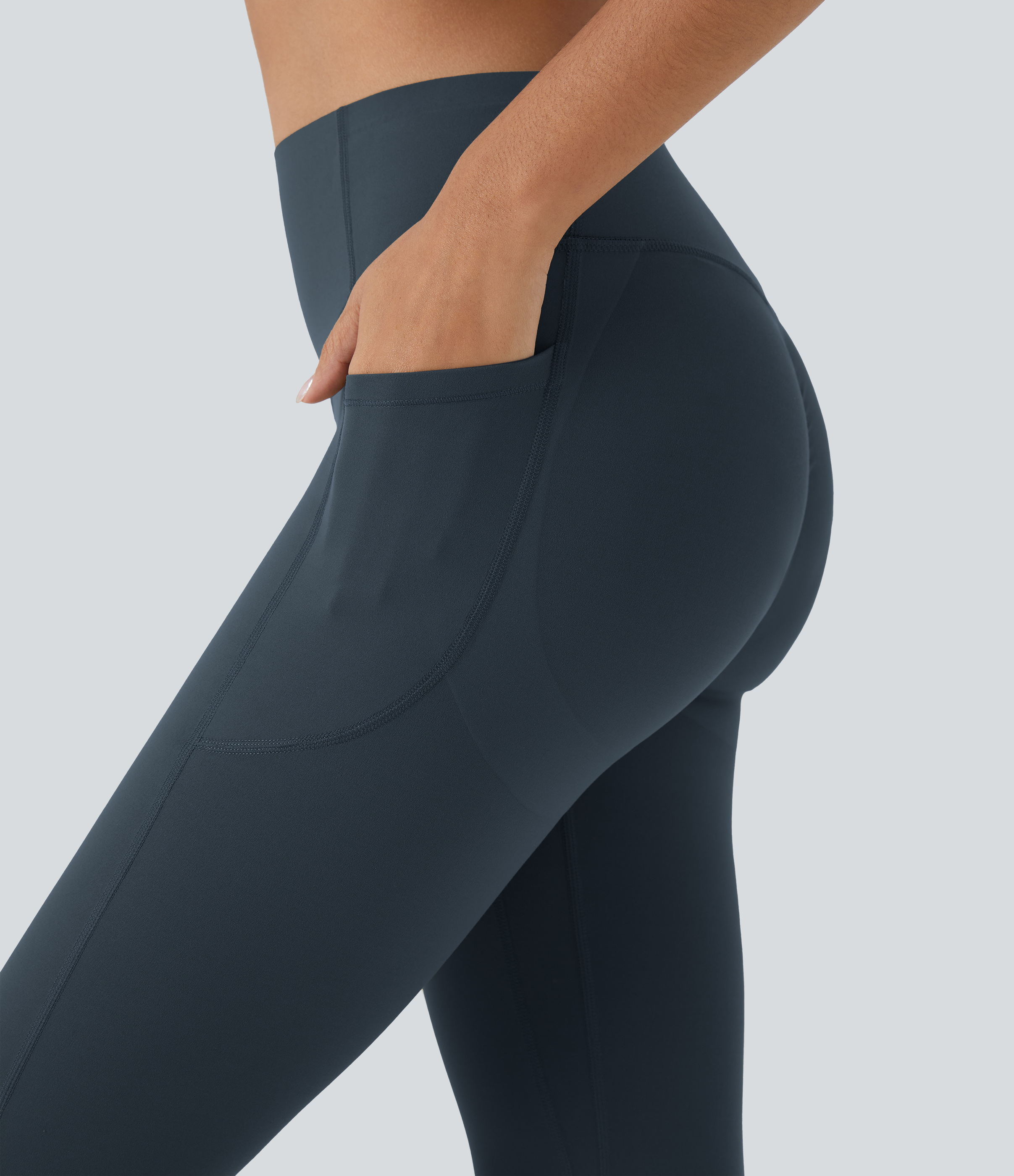 Halara SoCinched High Waisted Butt Lifting Tummy Control Side Pocket Shaping Capri Training UltraSculpt Leggings  - Carbon - XS gym leggings 
