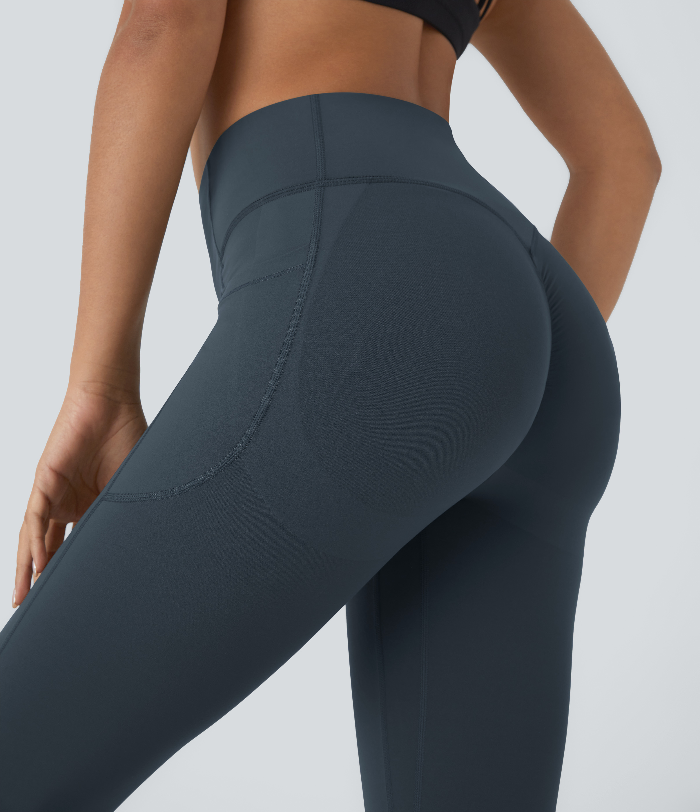 Halara SoCinched High Waisted Butt Lifting Tummy Control Side Pocket Shaping Capri Training UltraSculpt Leggings  - Carbon - XS gym leggings 