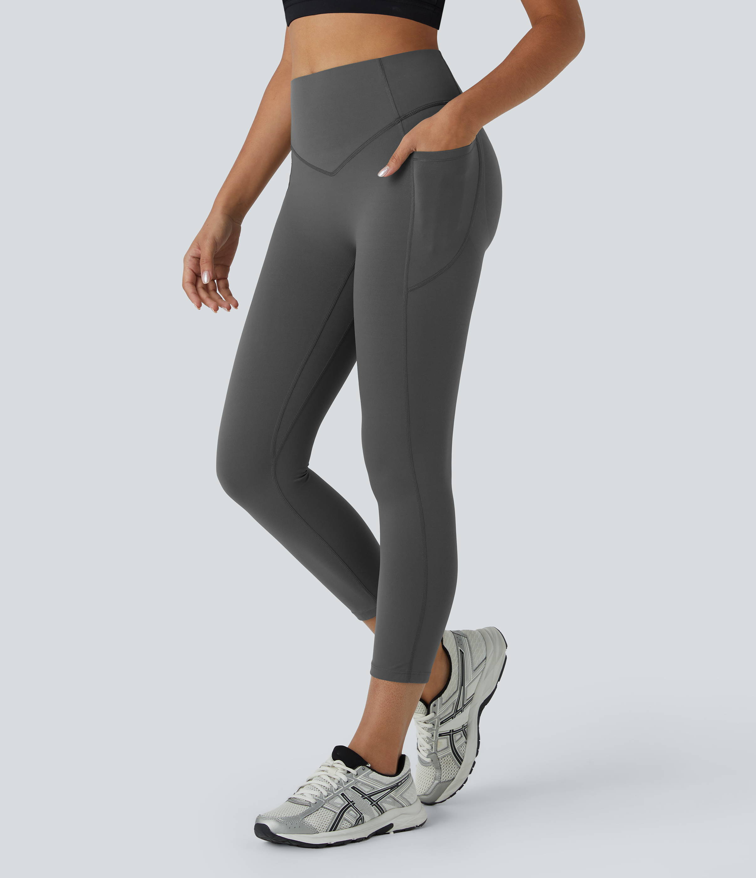 Halara SoCinched High Waisted Butt Lifting Tummy Control Side Pocket Shaping Capri Training UltraSculpt Leggings  - Volcanic Ash - M 
