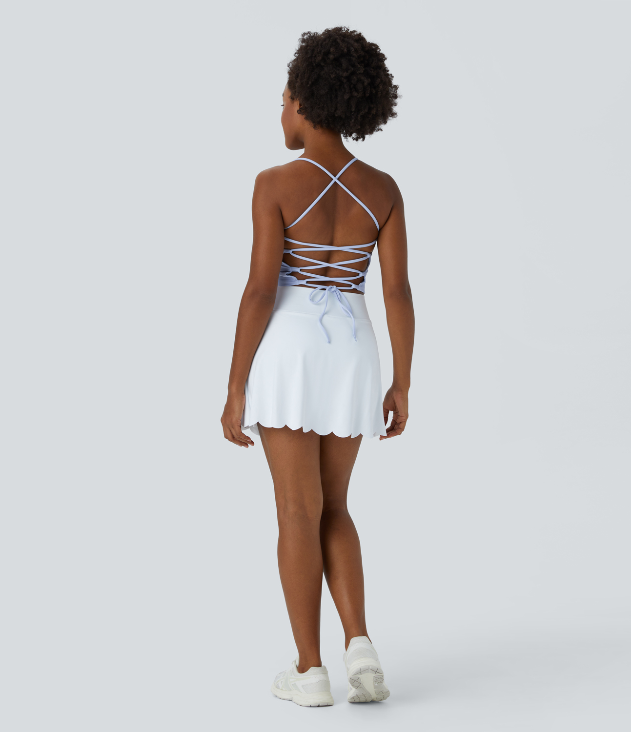 Halara Spaghetti Strap Backless Crisscross Lace Up Cropped Yoga Tank Top Tank Top - Ancient Water - S golf tops halter top tunic tops 